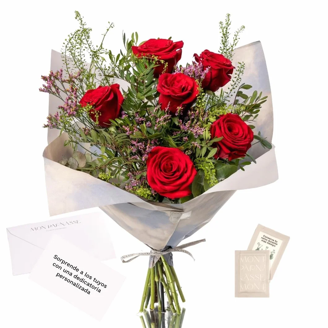 Ramo de Flores Naturales con Dedicatoria y Tarjeta Personalizada, Set Alimento Floral, Regalo