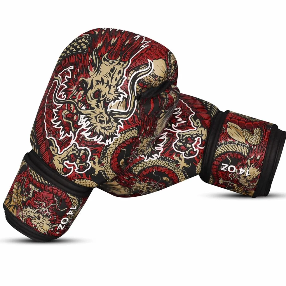 BUDDHA FIGHT WEAR Guantes de Boxeo Dragon 10 oz 12 oz 14 oz 16 oz para Entrenamientos Sparring Muay Thai Kickboxing
