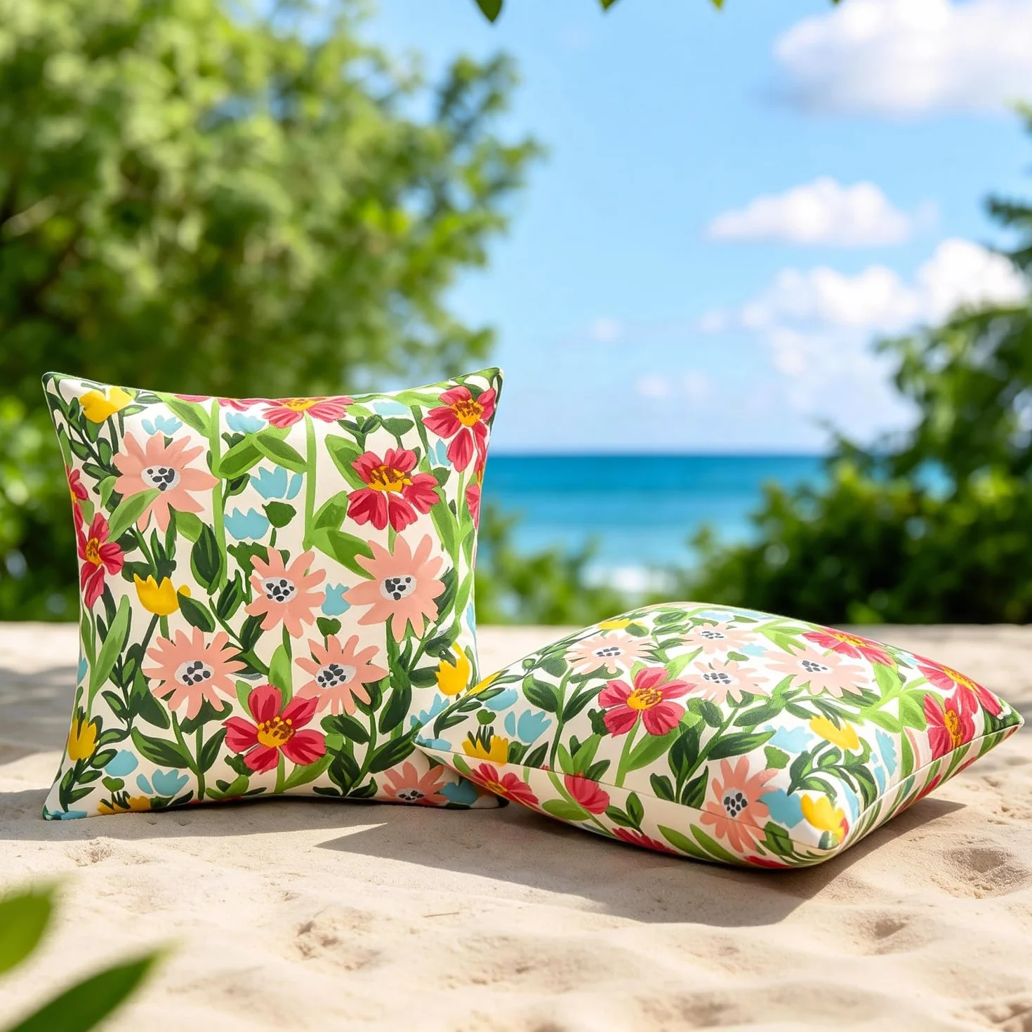 Fundas de cojín impermeables 40x40 cm para exteriores con estampado de flores