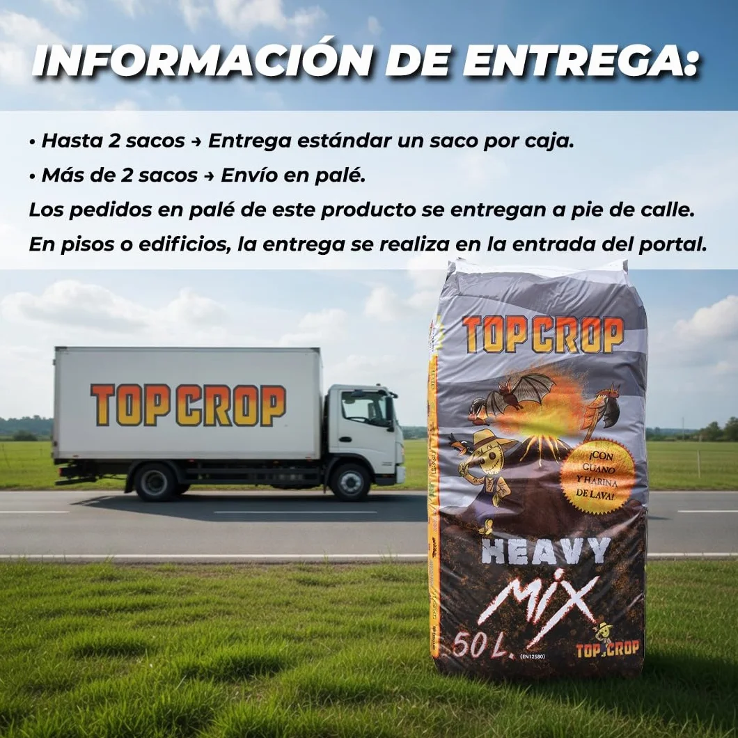 Top Crop Heavy Mix Sustrato Premium con Nutrientes | Fibra de Coco, Turba y Guano | Máxima Retención de Humedad y Drenaje | Crecimiento Vegetativo Óptimo