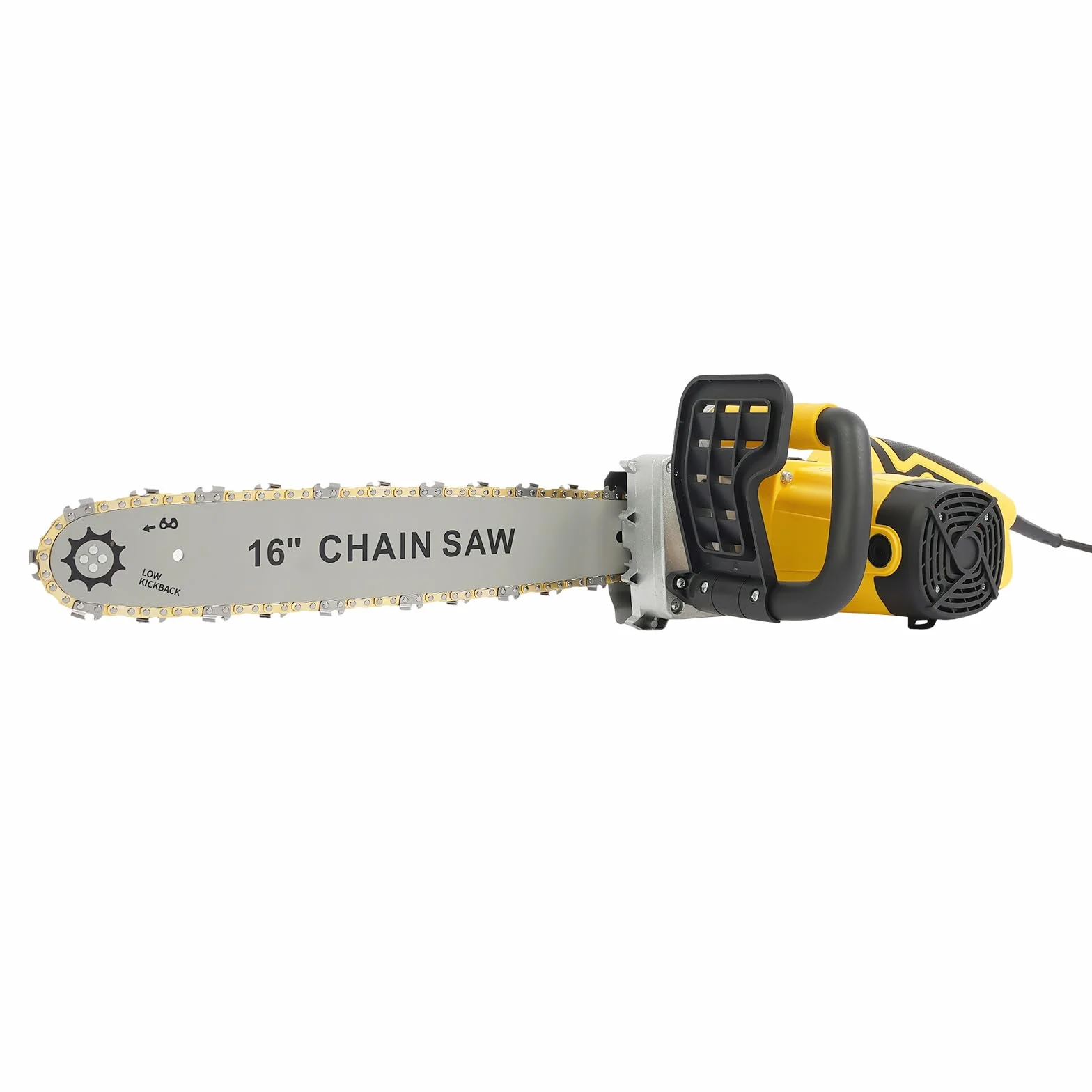 Motosierra eléctrica de 2000 W, riel guía de 40,64 cm, 800 rpm, sistema de lubricación automático y ajuste de cadena sin herramientas, 5,3 kg, amarillo, con cable