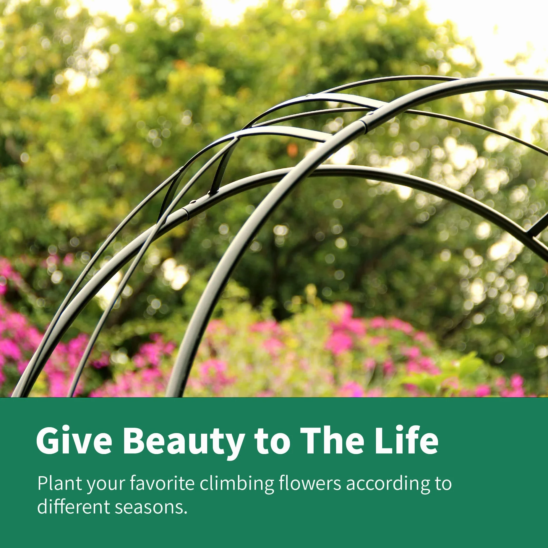 GARDEN Arco de jardín de Metal Negro 220x114x36CM Cenador Tubular para Rosas Plantas Trepadoras
