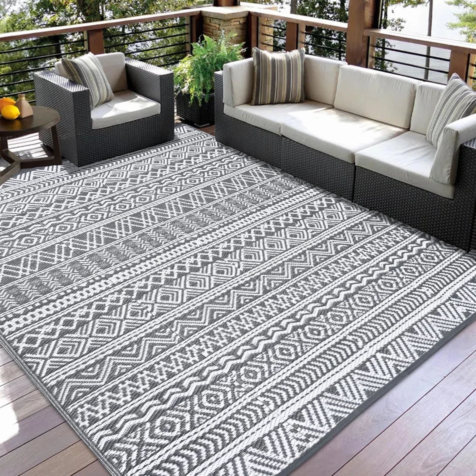 Alfombra exterior Alishomtll 180 x 275 cm PP impermeable resistente UV reversible