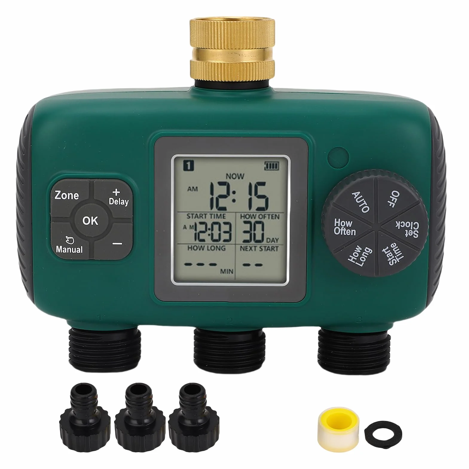 Generic Temporizador de Aspersor de 3 Salidas, Pantalla LCD de Latón Eficiente, Temporizador de Riego para Jardín, Material de Latón