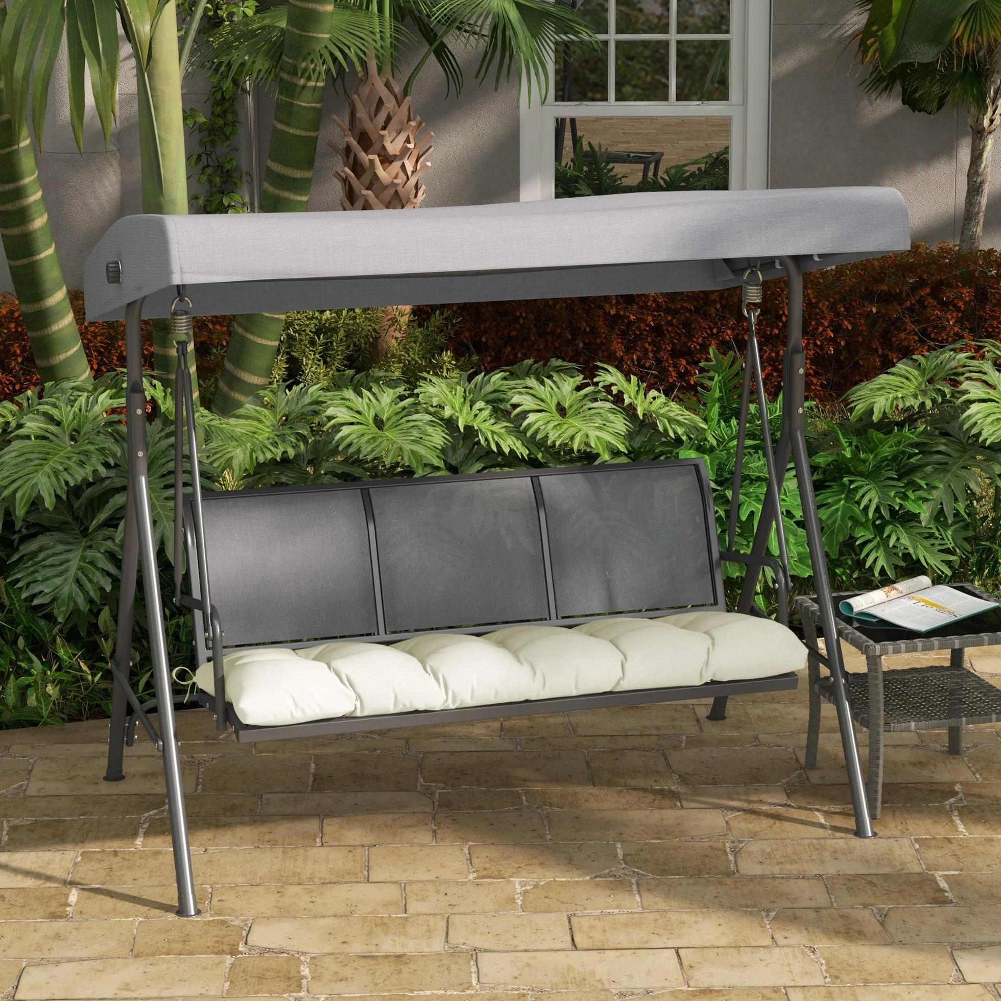 Outsunny Cojín para Banco 128x48x8 cm Impermeable Protección UV 50+ Jardín Terraza Crema