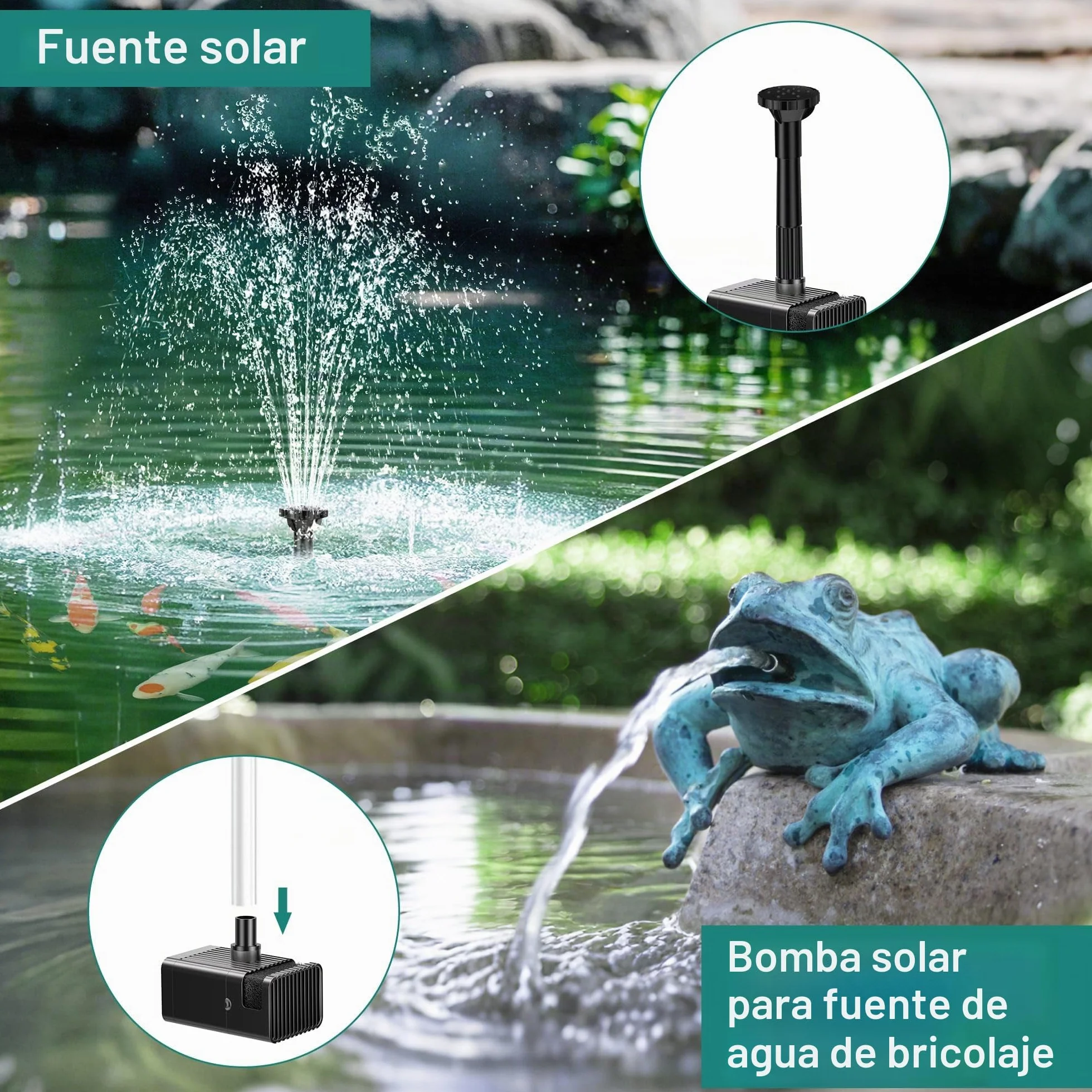 Bomba solar para estanque con filtro 8 W 3600 mAh fuente flotante exterior