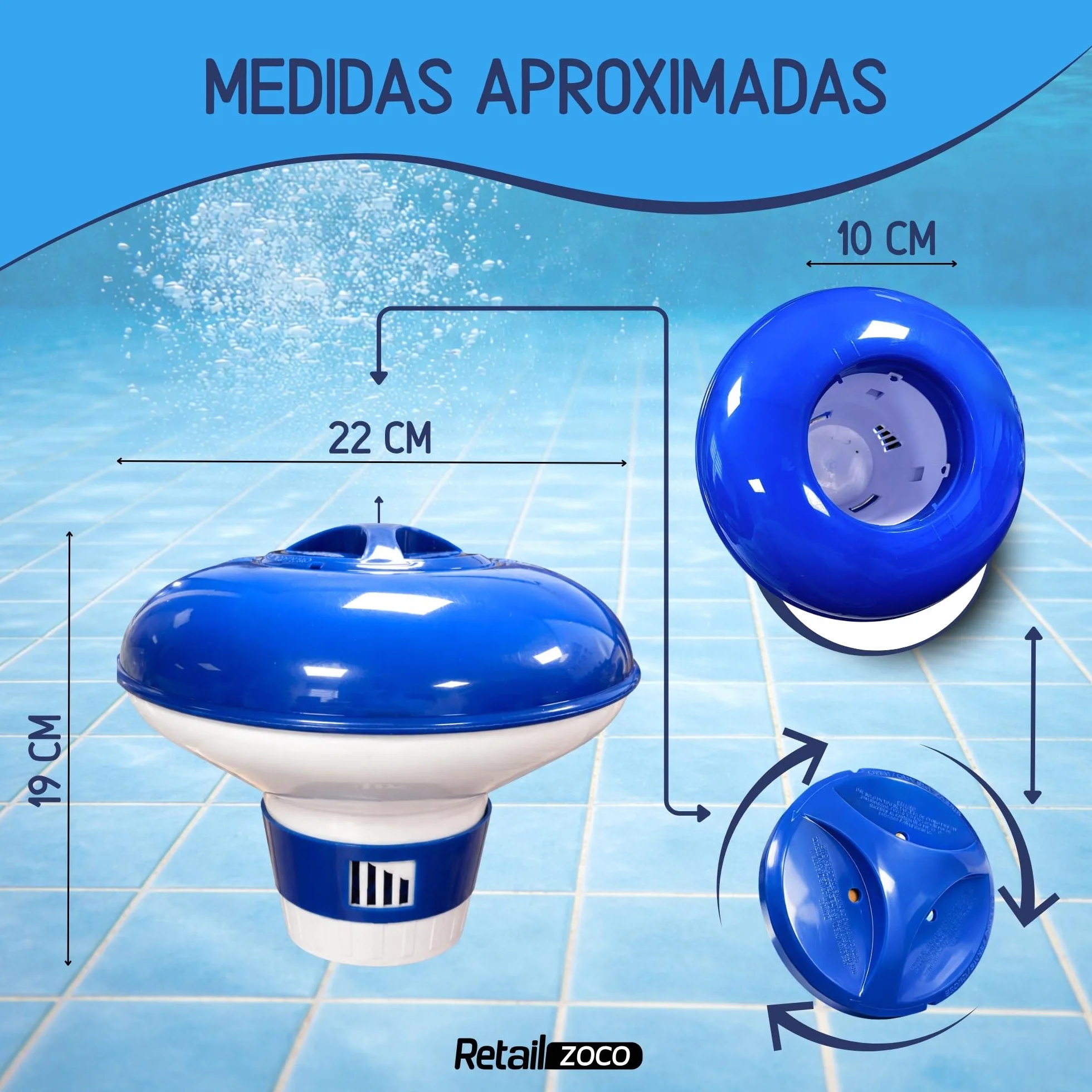 Dispensador de Cloro Flotante para Piscina, Clorador, Dosificador, Capacidad 200 g