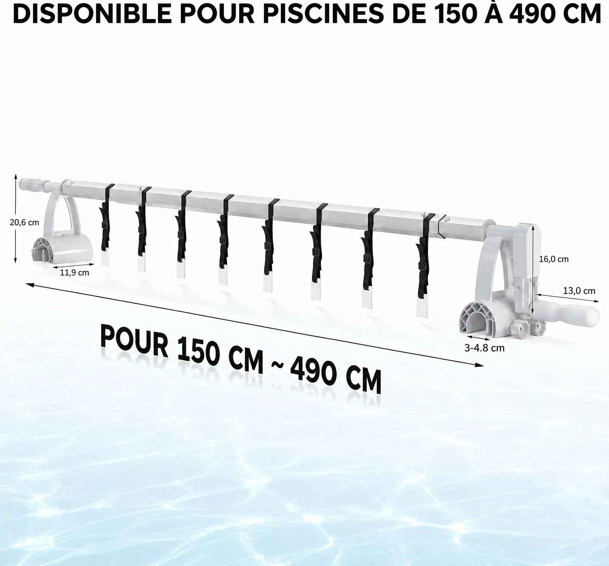 LEADZM Enrollador de lona para piscina aluminio premium 1,5-4,8 m 30-48 mm blanco