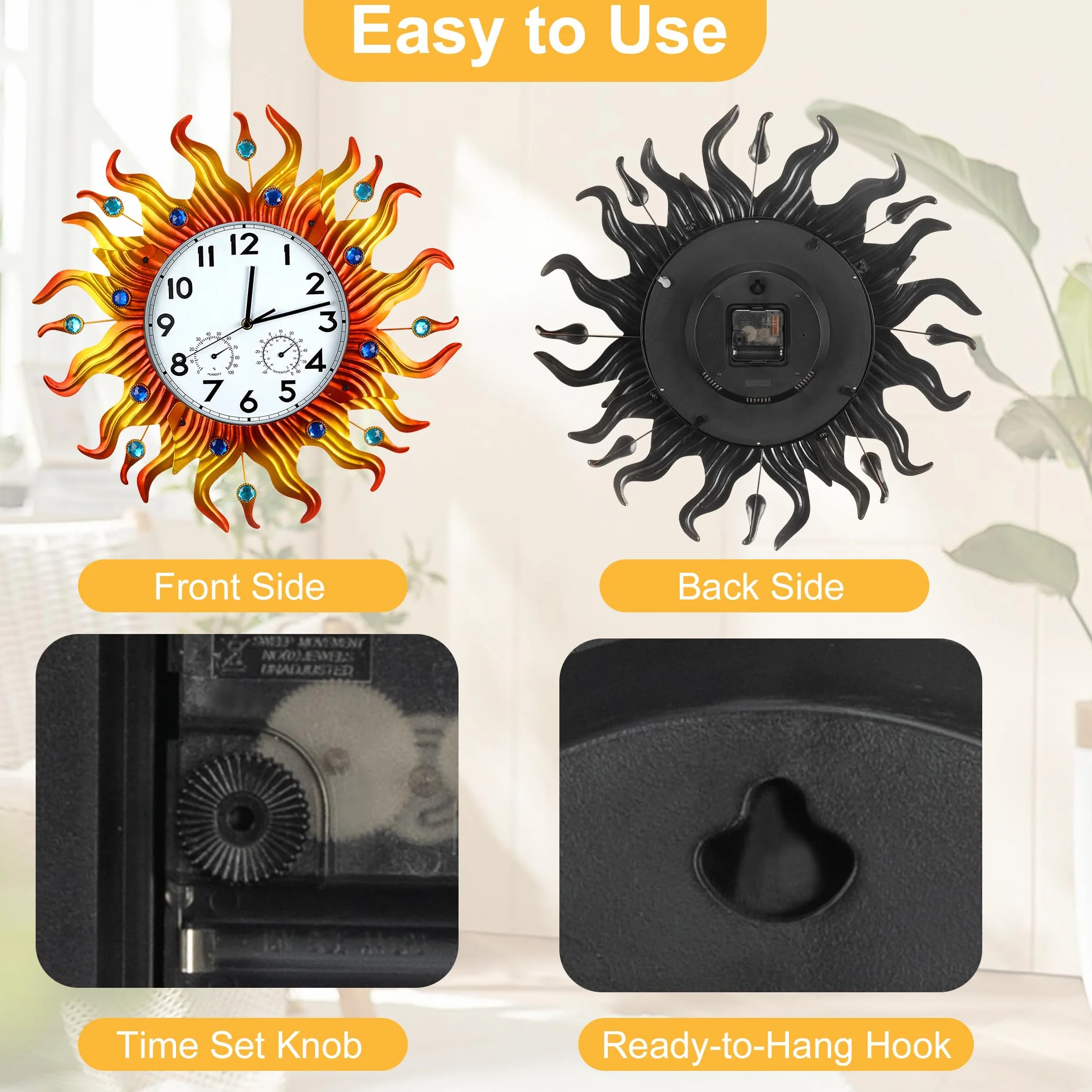 shumi Reloj de sol exterior impermeable con temperatura para patio jardín