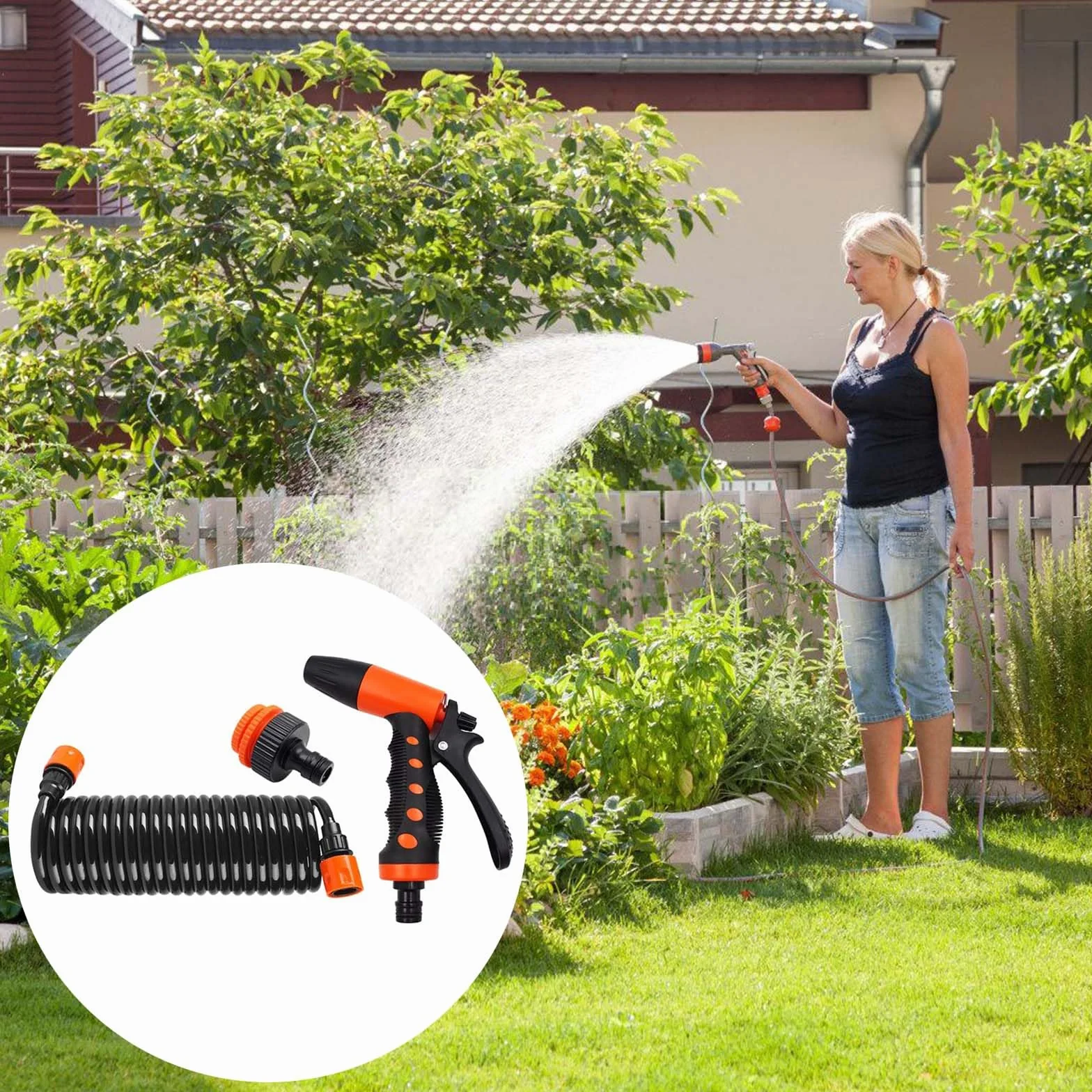 Juego de lavadora a presión ABS de 1400 PSI de alta presión con manguera de conexión rápida de 20 pies para uso en automóviles y jardín, equipo de lavado de vehículos de ahorro de agua