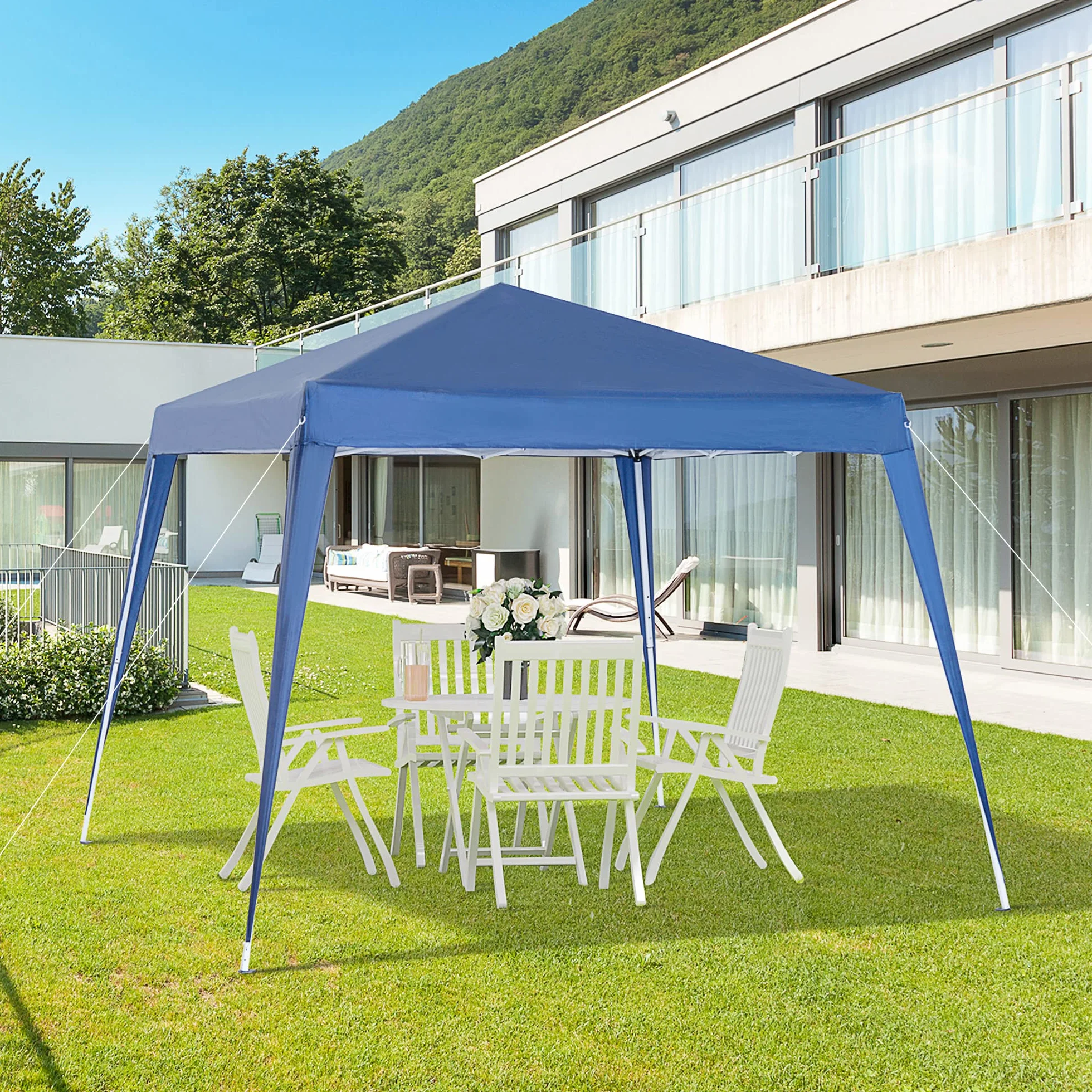Outsunny Carpa Plegable 3x3 m, Pop-up, Cenador Pabellón de Jardín, Altura Ajustable con Bolsa de Transporte, Anti-UV, Impermeable, Gazebo para Camping, Fiestas, Exterior, Azul