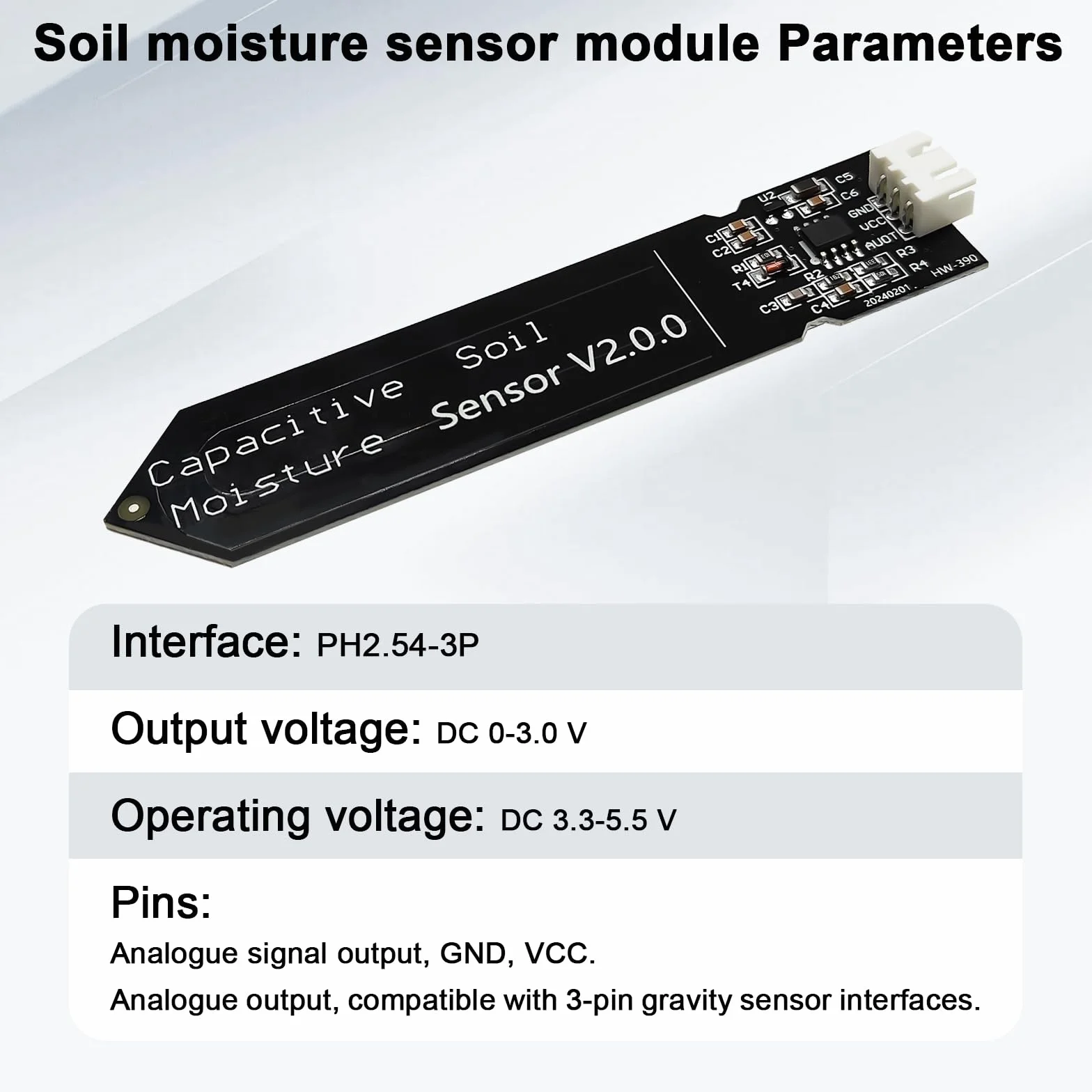 Sensor de humedad del suelo, higrómetro capacitivo sin corrosión para Arduino