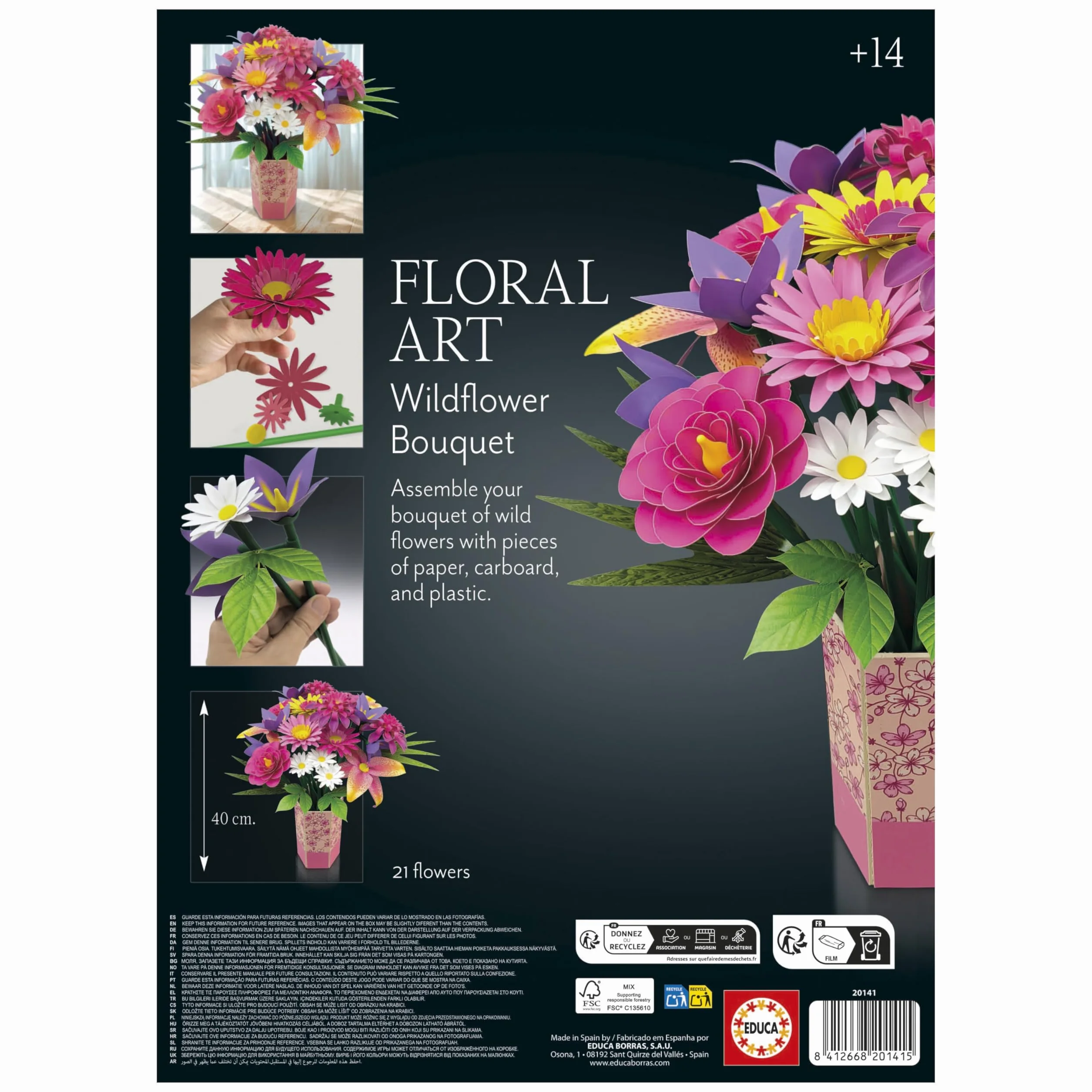 Educa Ramo de Flores Silvestres Floral Art Kit Manualidad 19 Flores Papel sin Pegamento ni Tijeras 14+ Años 20141