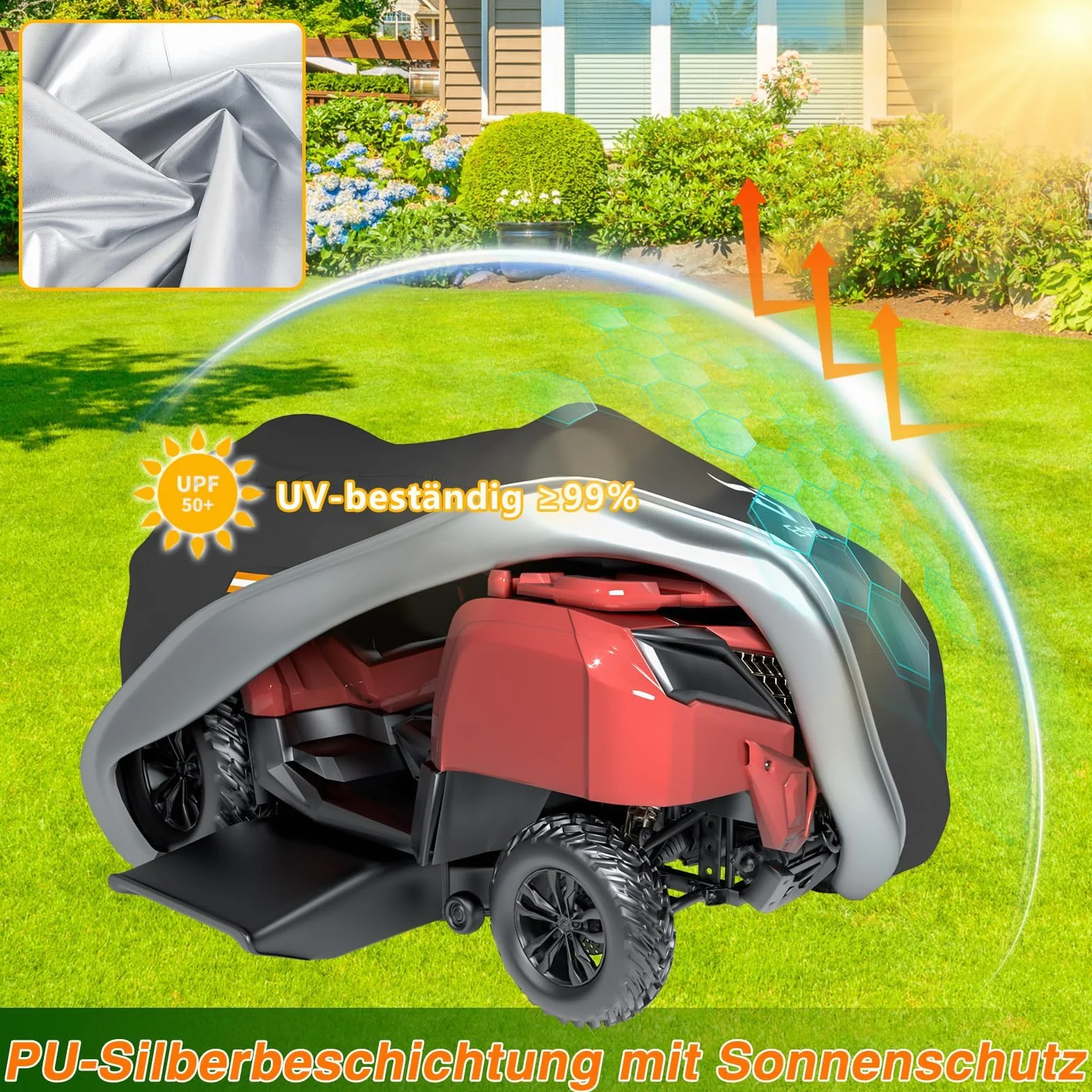 EVRBUL Cubierta para cortacésped resistente al agua 420D, resistente a los rayos UV, a prueba de polvo, para el almacenamiento de cortadoras de césped al aire libre, con bolsa de almacenamiento