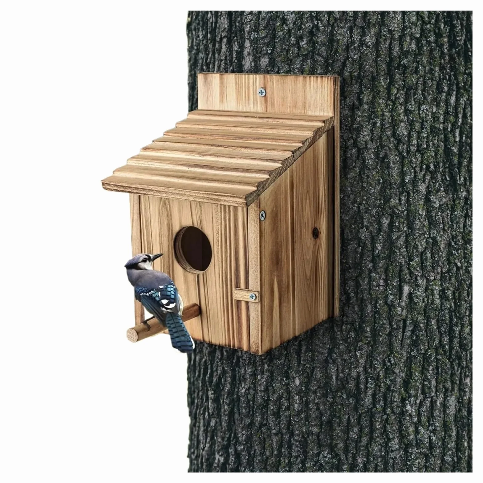Nido de Madera para pájaros Casitas de Madera for pájaros for Exterior con Poste, casa for pinzones, cardenales y Azules, Colgante for jardín, Casas Rurales