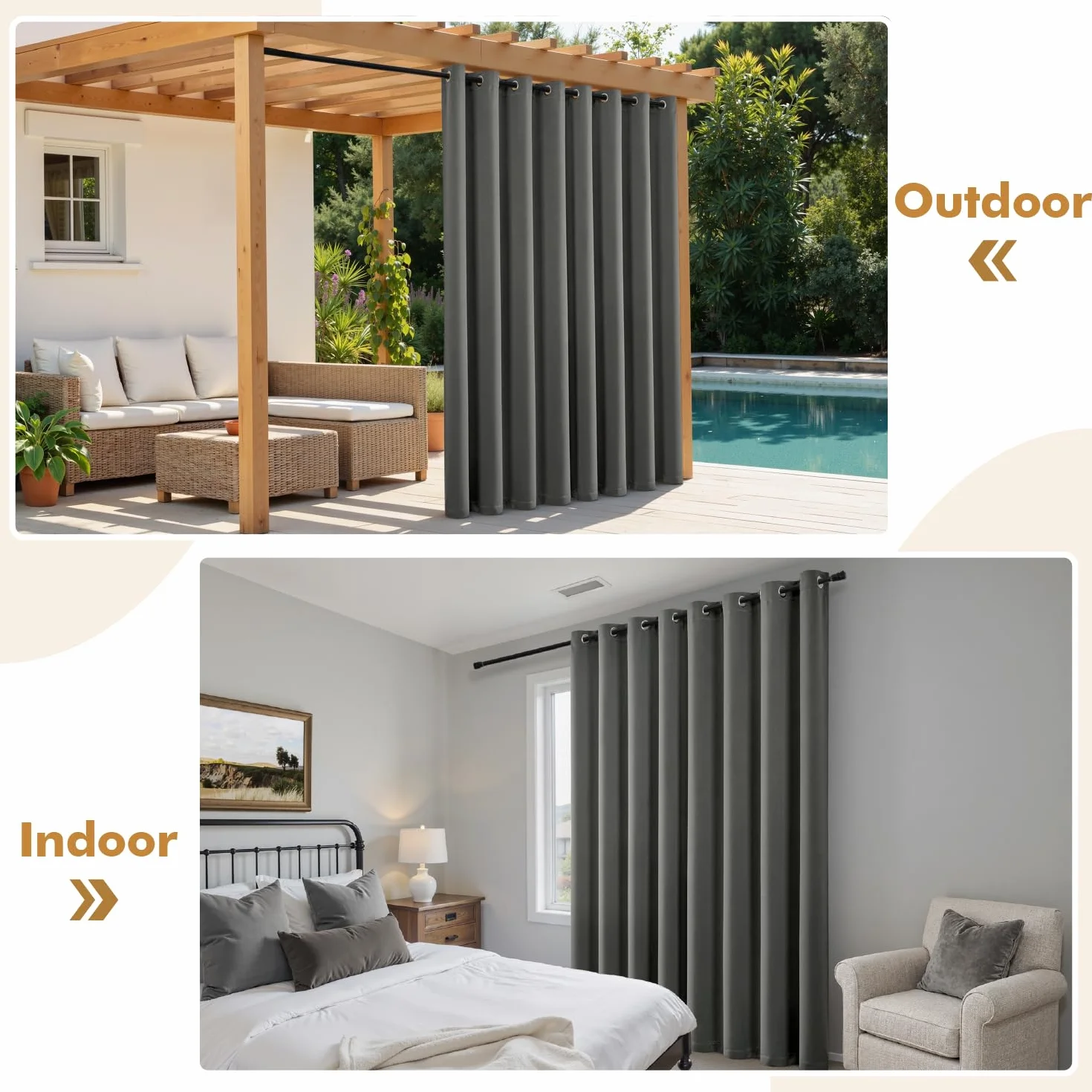 MIULEE Cortinas de Exterior Impermeable 132x215cm Gris 2 Piezas