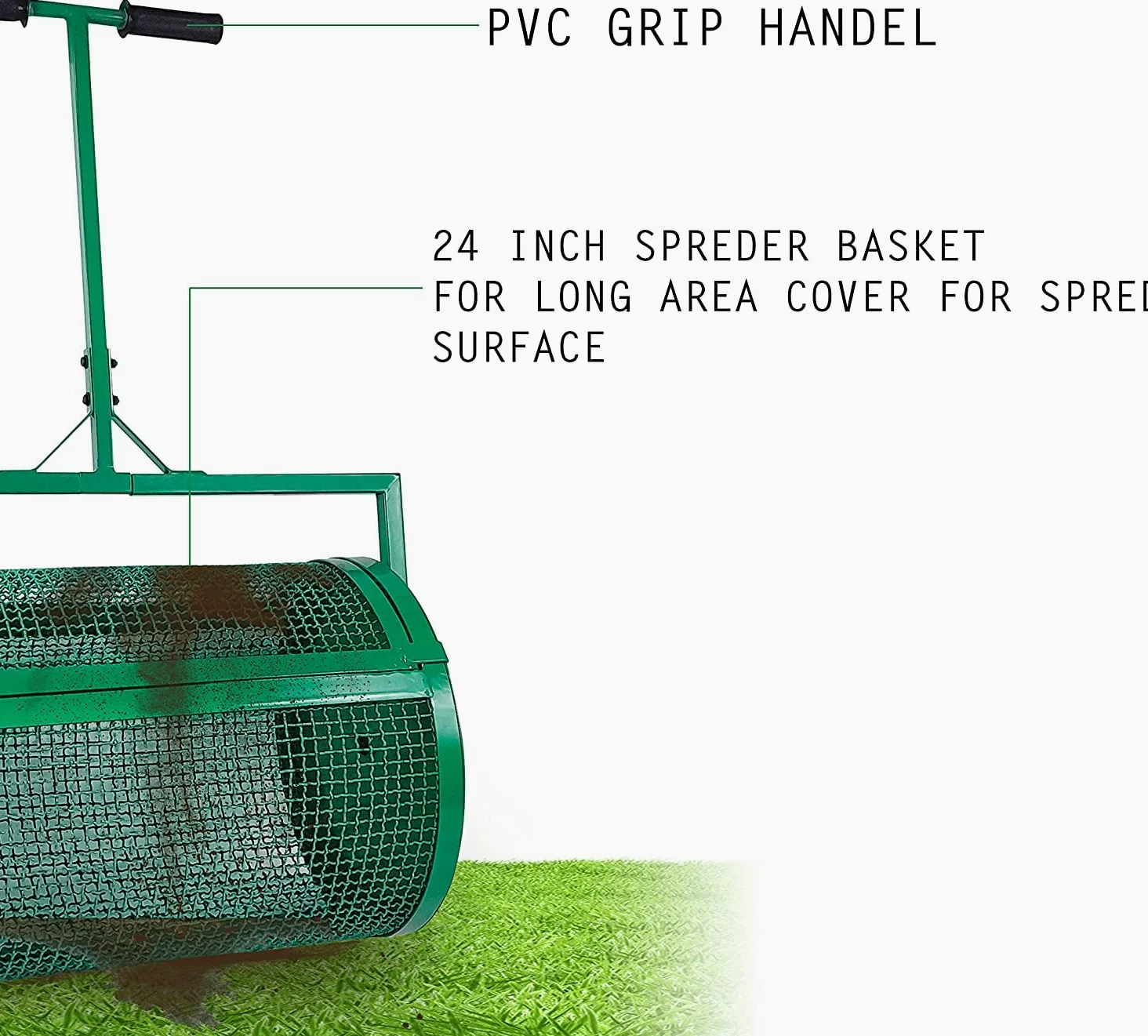 Esparcidor de compost de malla metálica resistente de 61 cm para césped y jardín, para fertilizantes de tierra vegetal y estiércol, diseño duradero para una aplicación eficiente en césped y jardín
