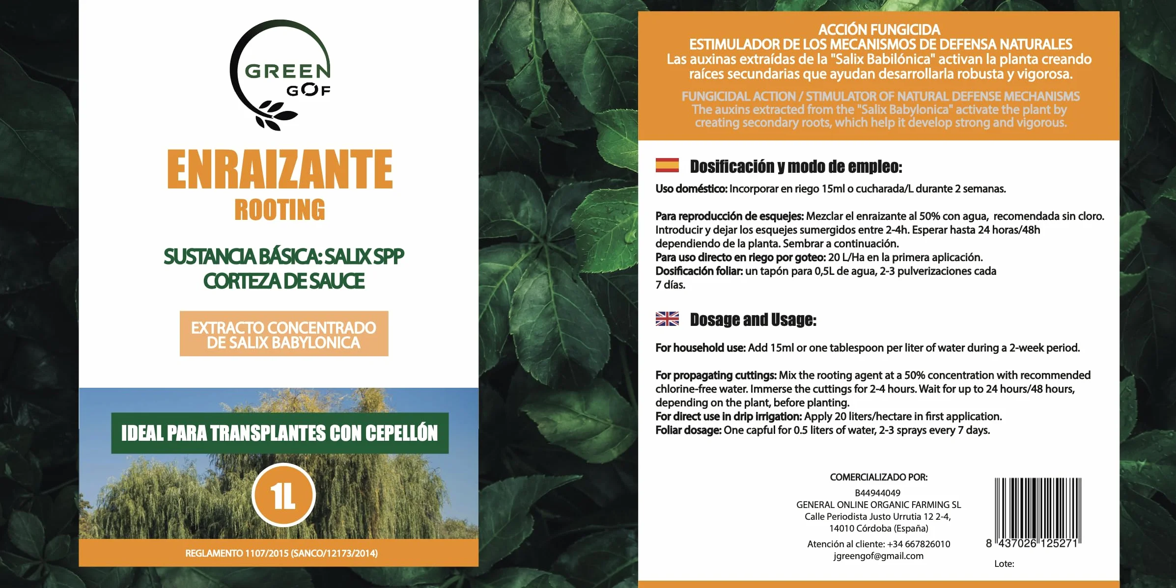 GREENGOF Enraizante Líquido 1L Orgánico con Hormonas Naturales