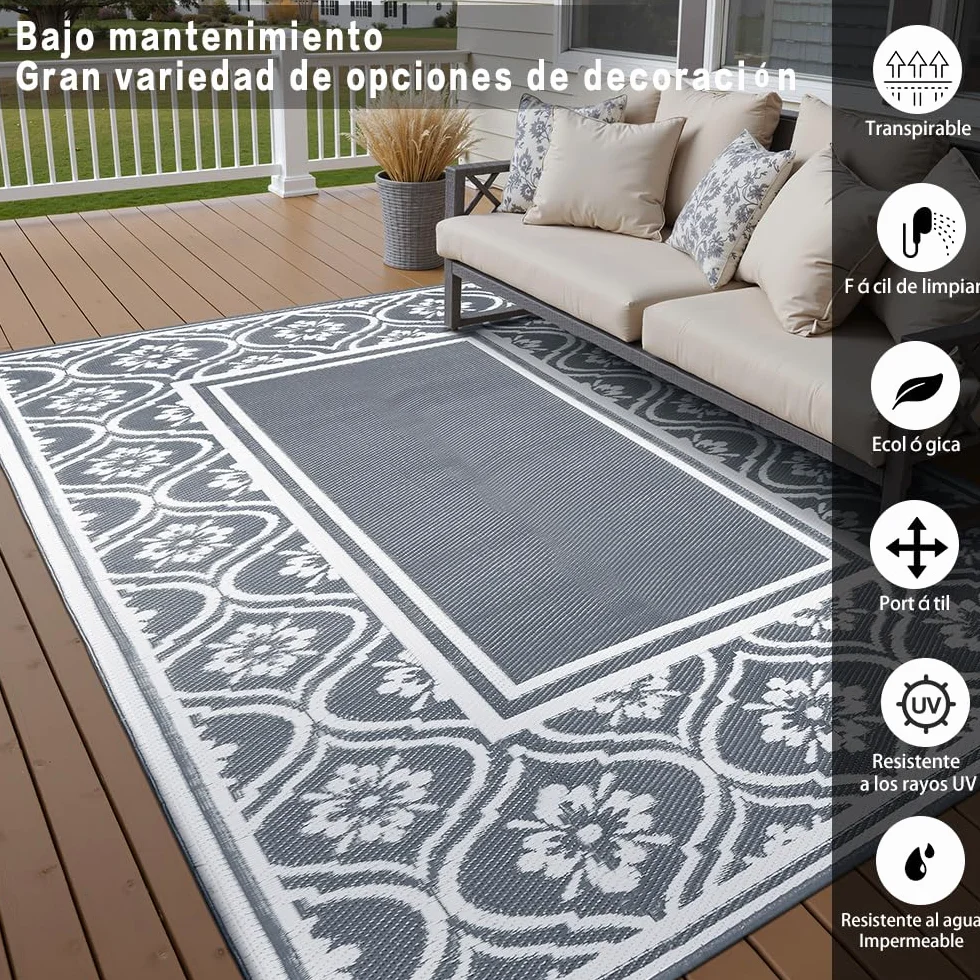 Alfombra para exteriores PureCozy 120x180 cm resistente UV reversible gris