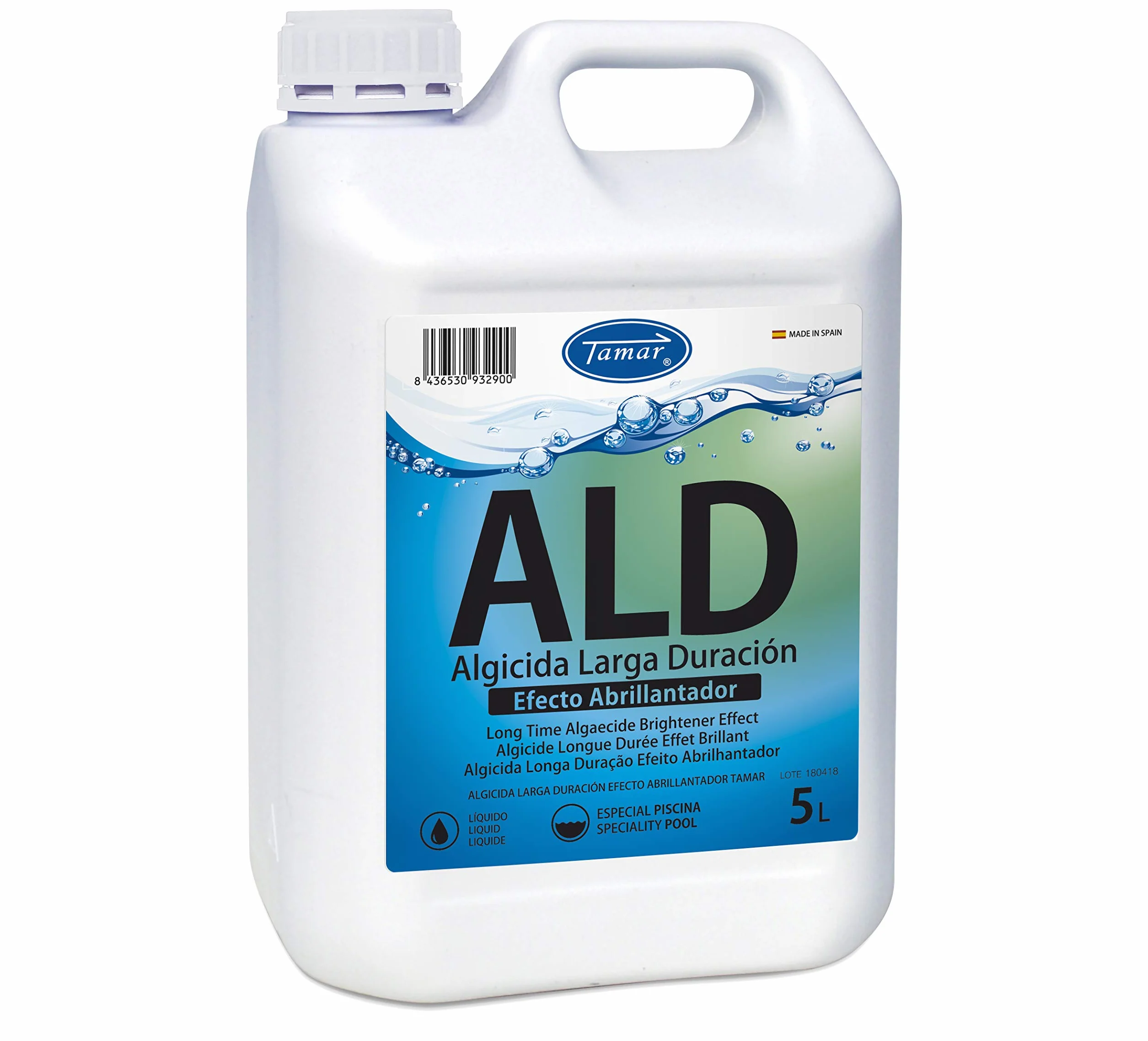 Algicida Larga Duración para Piscinas, Efecto Abrillantador, No Espumante, Antialgas Preventivo, 5 Litros