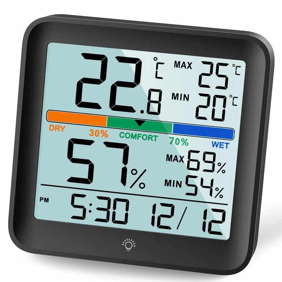 NOKLEAD Termómetro Digital Higrómetro Medidor de Humedad Sensor Temperatura Pantalla LCD Negro