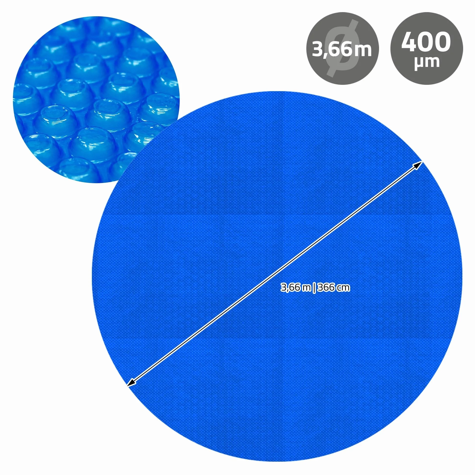 ECD Germany Cubierta Solar para Piscina Redonda Ø 366 cm, Azul, Lona Térmica de Burbujas, 400 µm