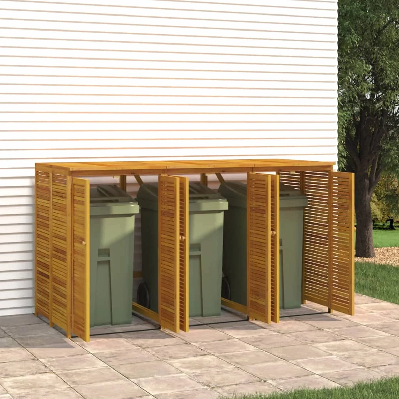 Cobertizo para Cubo de Basura de Madera Maciza de Acacia 210 x 89 x 117 cm Exterior Jardín