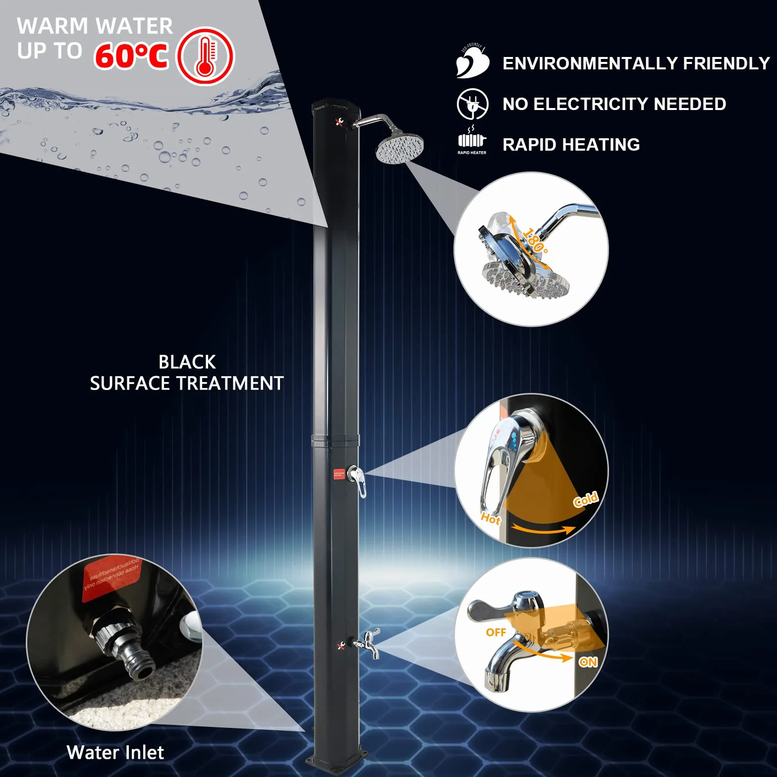 CCLIFE Ducha Solar 40 litros Agua Caliente Exterior con Cabeza y Grifo, Temperatura 60°C