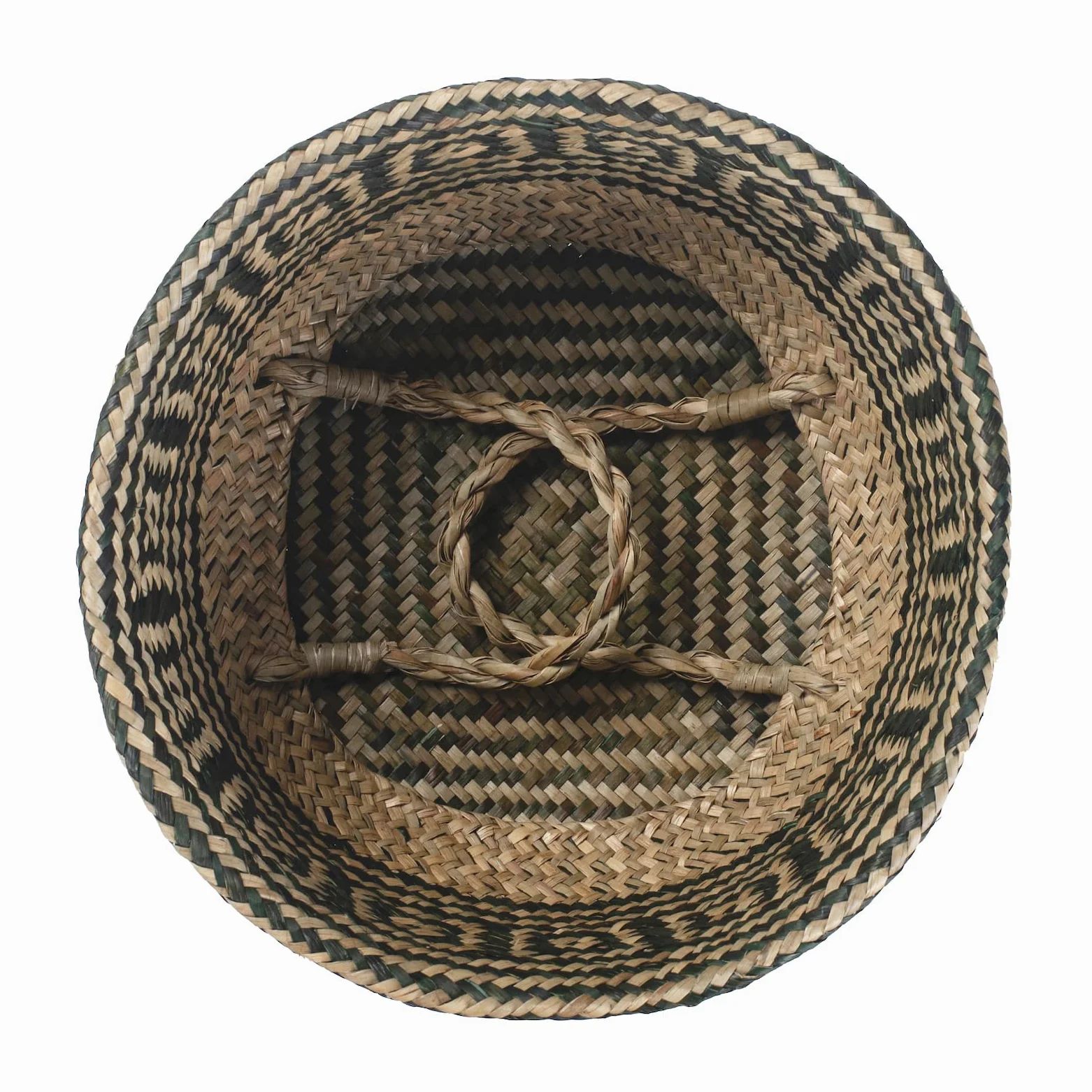Cesta Mimbre Decoracion Naturales Cesta para Plantas Almacenaje Macetas Seagrass (Raya Negra)