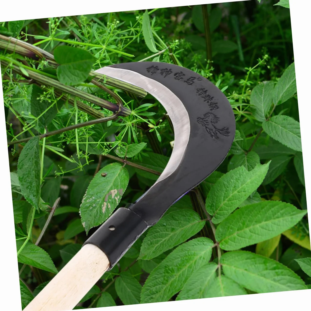 Hemobllo Guadaña De Mano De Acero Al Manganeso Para Deshierbe Jardinería Mango Largo, Cuchillo Jardín Afilado y Resistente Para Césped y Maleza, Herramienta Manual Práctica Para Cultivo