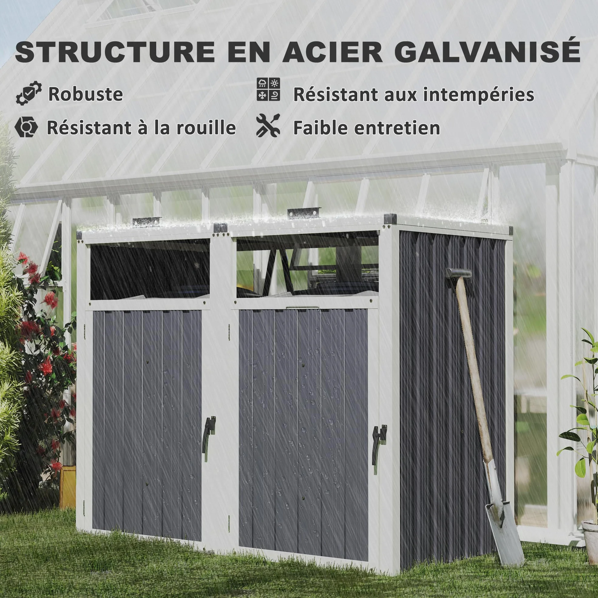 Outsunny Cobertizo para 2 Cubos de Basura 240L, Acero Galvanizado, 73x81x122 cm, Gris Oscuro