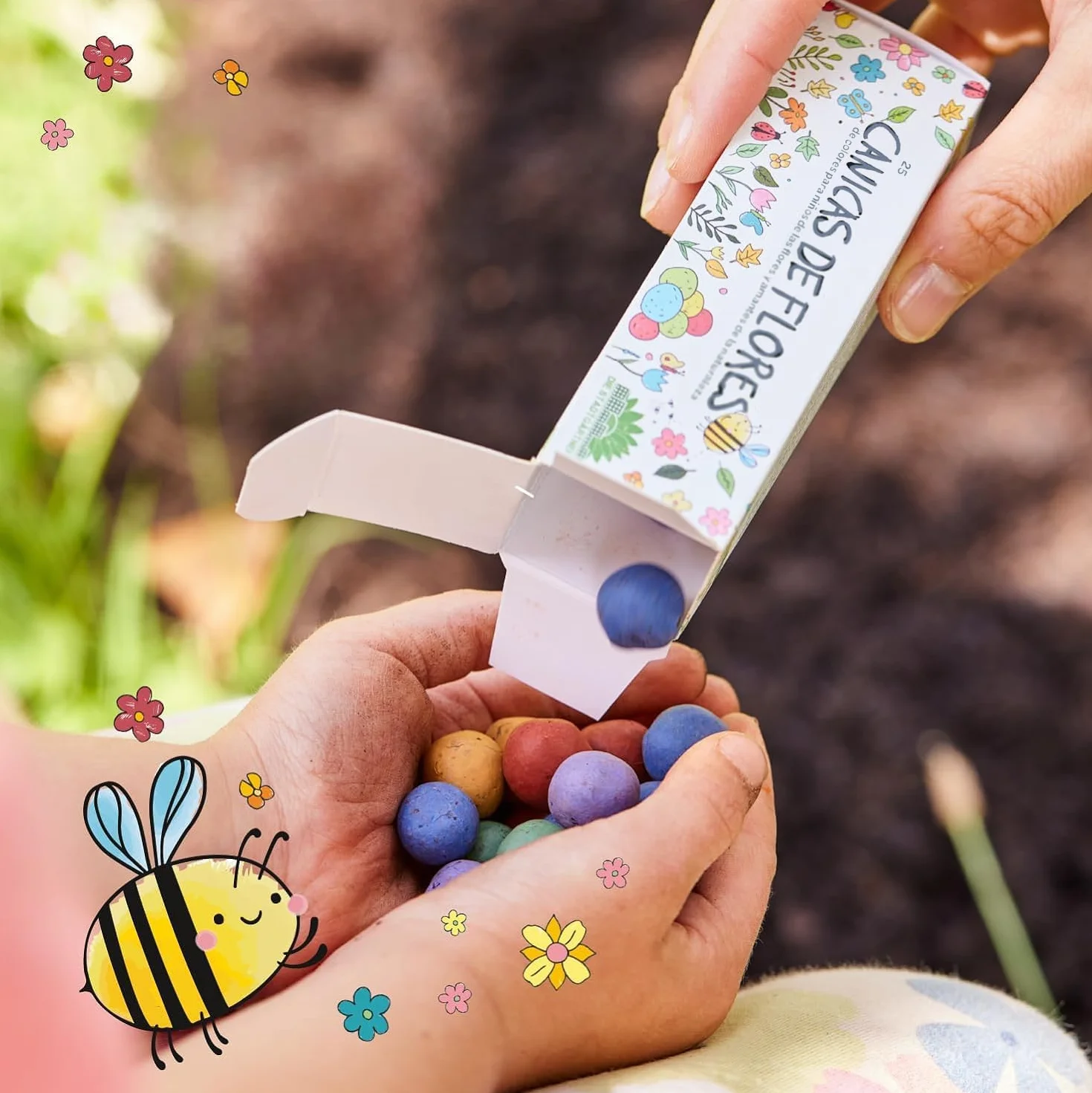 Canicas de flores ecológicas 25 bolas colores semillas regalo niños