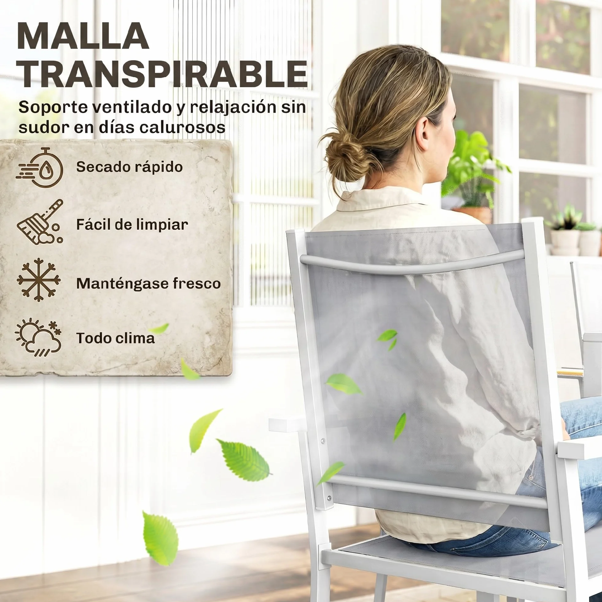 Outsunny Conjunto de Mesa y Sillas Jardín de 7 Piezas, Muebles Jardín Exterior con Mesa de Plástico PSPC, 6 Sillas Apilables Transpirables, Marco de Acero Resistente a la Intemperie, Blanco