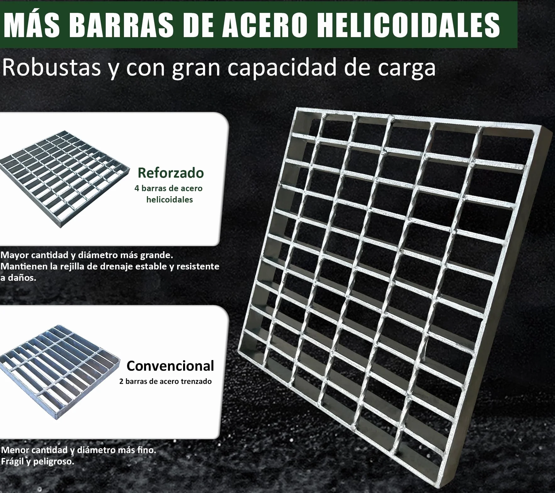 Rejilla de desagüe galvanizado 226 x 226 x 30 mm para piscina MW 25/45 mm cuadrada