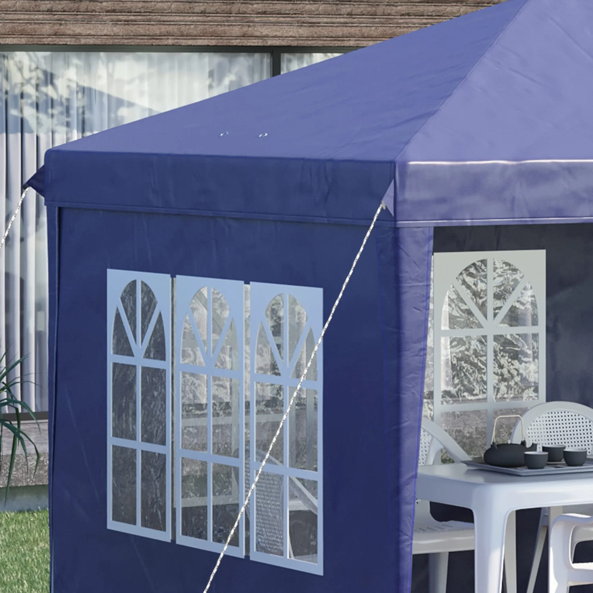 Outsunny Carpa Plegable 6x3 m, Pop-up, con 4 Laterales Desmontables, Cenador de Jardín con 4 Ventanas Visibles y Bolsa de Transporte, Impermeable, Anti-UV, Gazebo para Camping, Fiestas, Exterior Azul