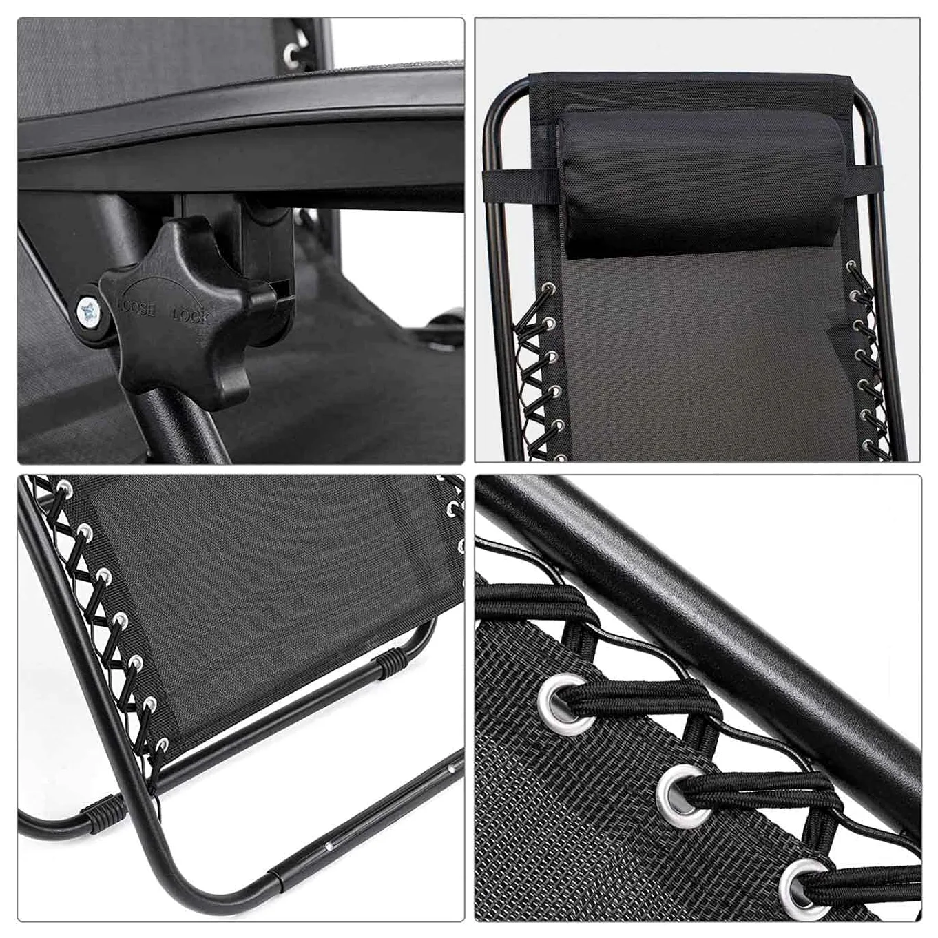 AC - Tumbona Plegable para Playa, Jardín | Silla para Terraza - Reclinable y Regulable. Color Negro. 90 x 66 x 108 cm.
