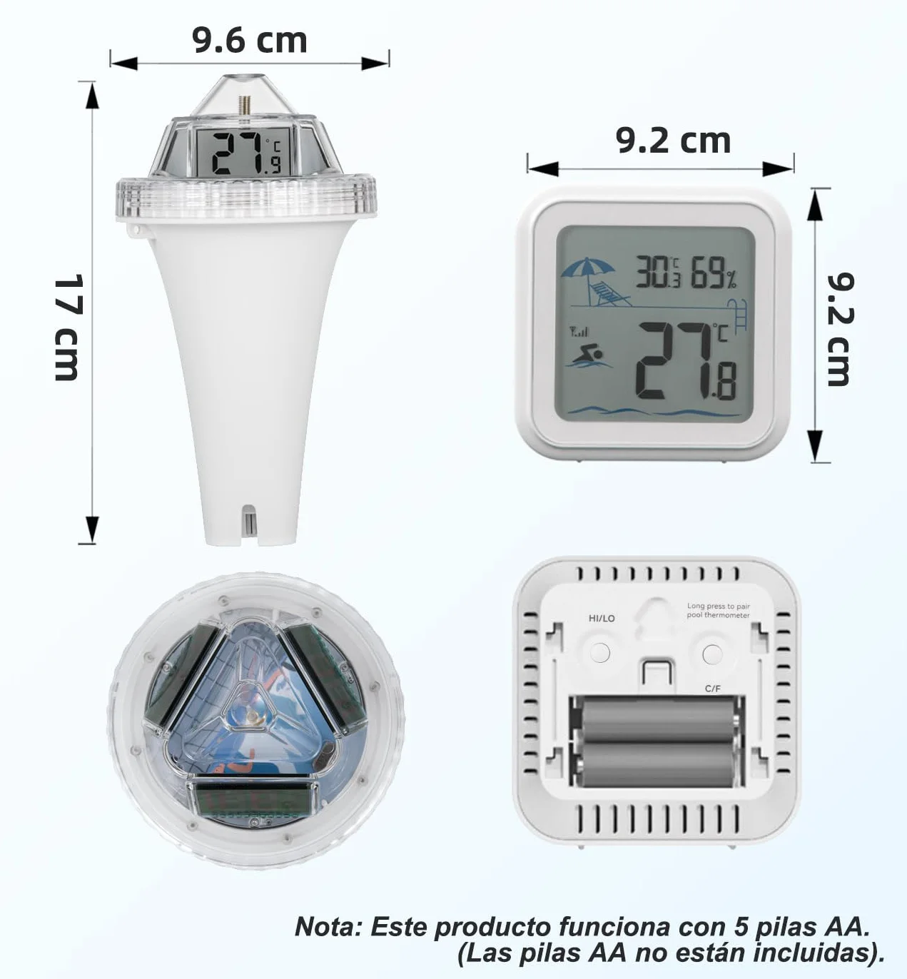 Termómetro Flotante Inalámbrico para Piscina con 3 Pantallas LCD Monitor de Temperatura de Agua Exterior