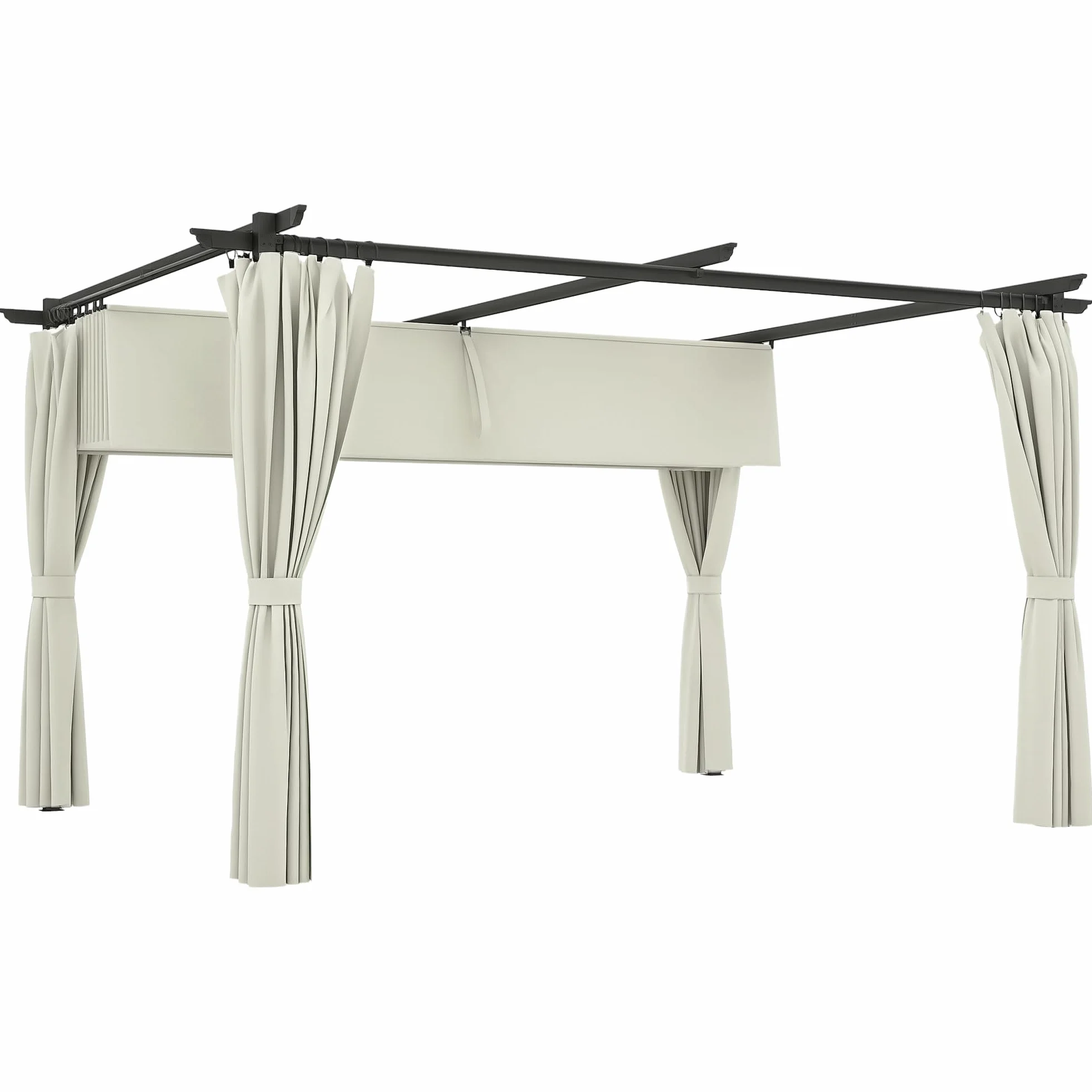Outsunny Pérgola de Aluminio 4x3 m con Techo Retráctil y Paredes Laterales Anti-UV Resistente al Agua para Jardín