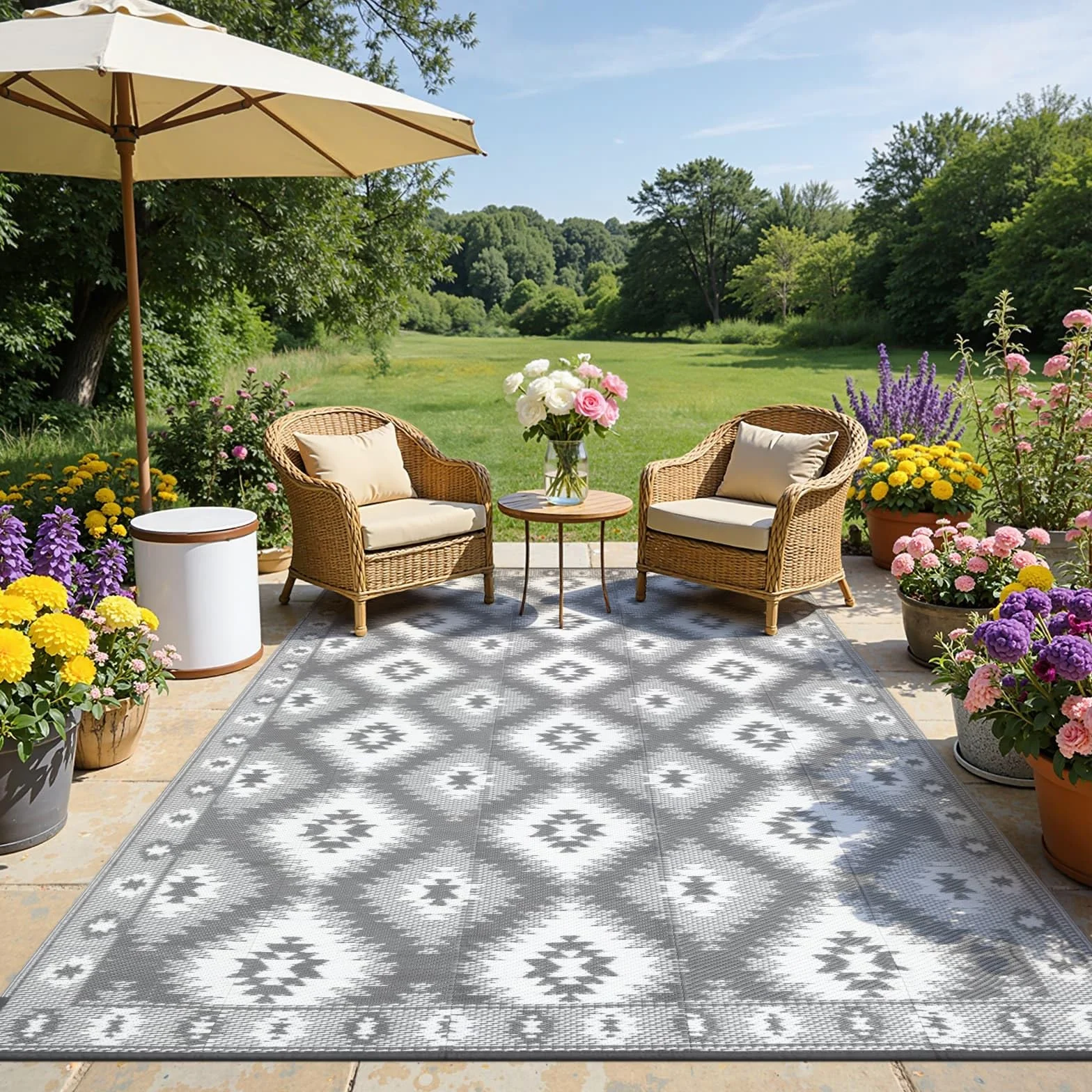 SHACOS Alfombra Terraza Exterior 240x300cm Reversible Plástico Jardín Camping Picnic