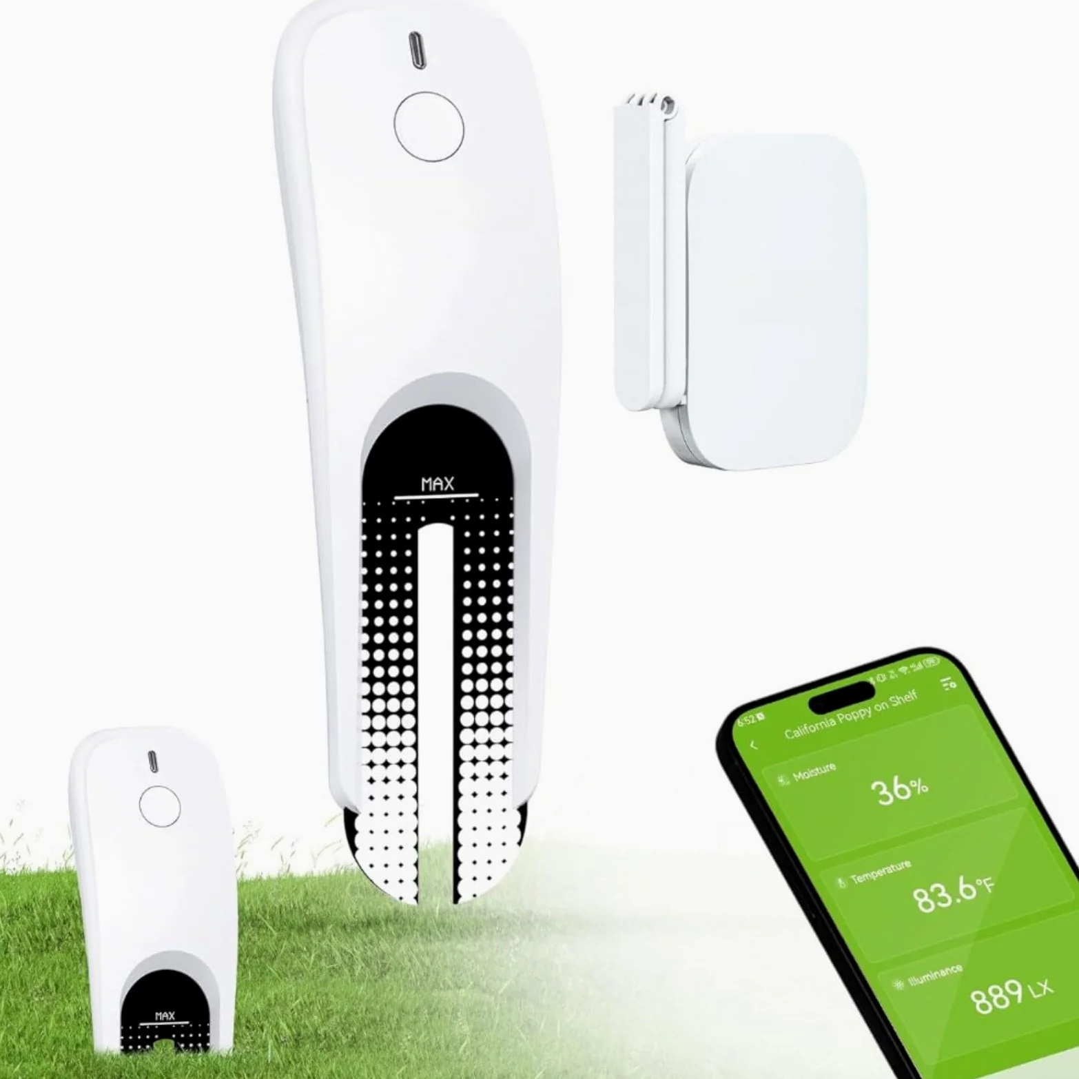 Medidor de humedad del suelo WiFi 3 en 1 con aplicación, sensor inteligente de humedad/temperatura/luz, compatible con sistemas de riego (B)