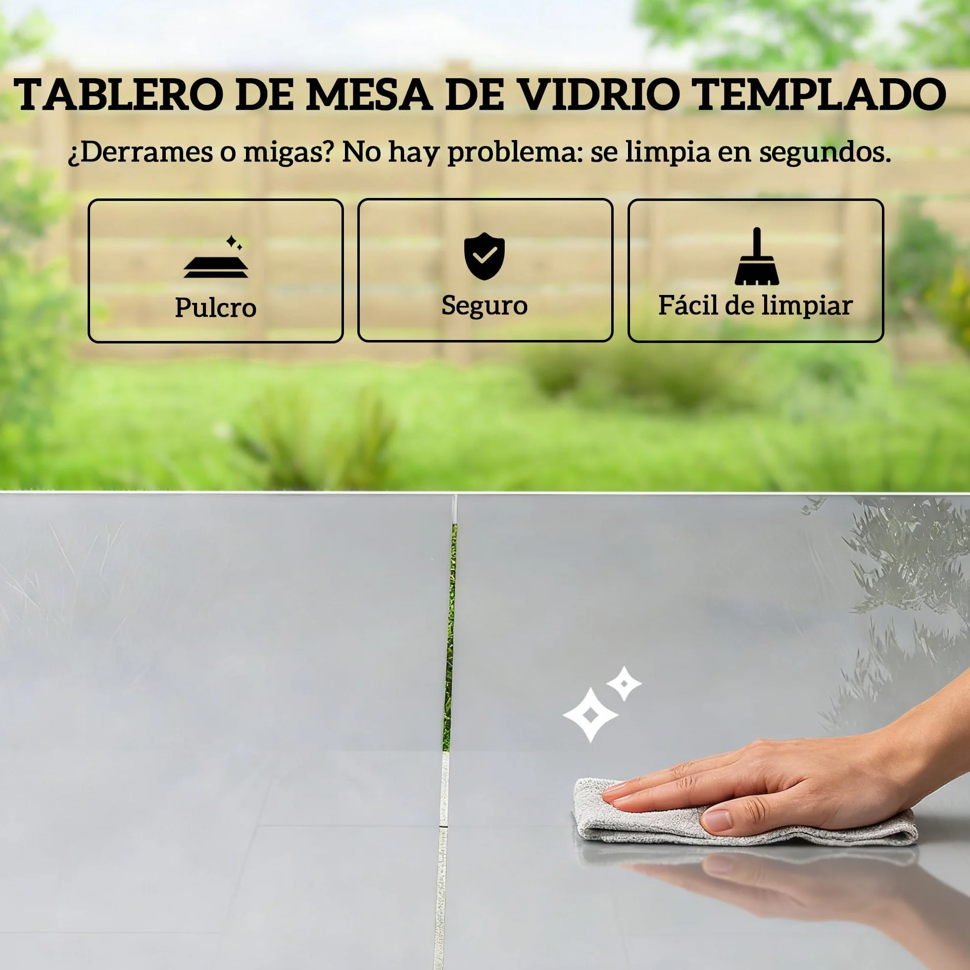 Outsunny Conjunto de Mesa y Sillas Jardín de 7 Piezas, Muebles Jardín Exterior con Mesa de Vidrio Templado, 6 Sillas Transpirables Decorativas, Marco de Acero Resistente a la Intemperie, Blanco y Gris