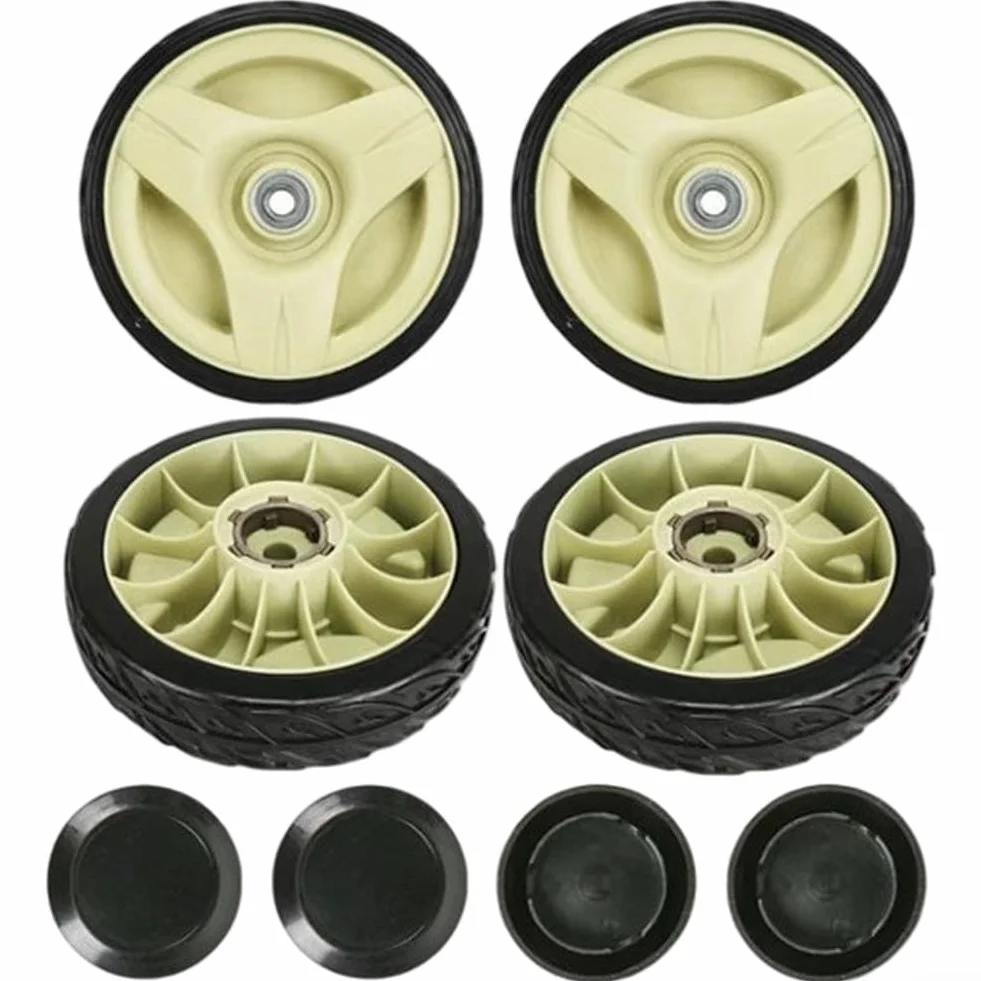 Ruedas de goma para cortacésped 7-34 diseñadas para modelos Honda HRU con rodamientos de bolas dobles para baja fricción y uso en exteriores de larga duración (como se muestra, 4 piezas)