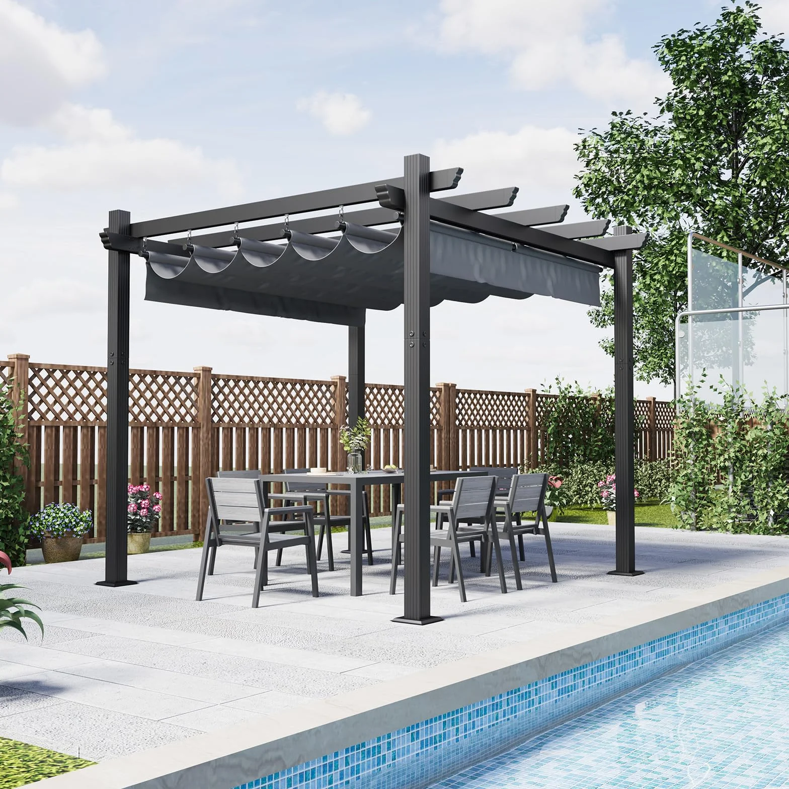 Devoko Pergola Bioclimatica 3x3m, Pergolas de Jardin, con Fijaciones Magnéticas y Zona de Sombra Ajustable, Cenador Pergolas de Aluminio, Adecuada para Escenarios como Jardines y Patios, Negro