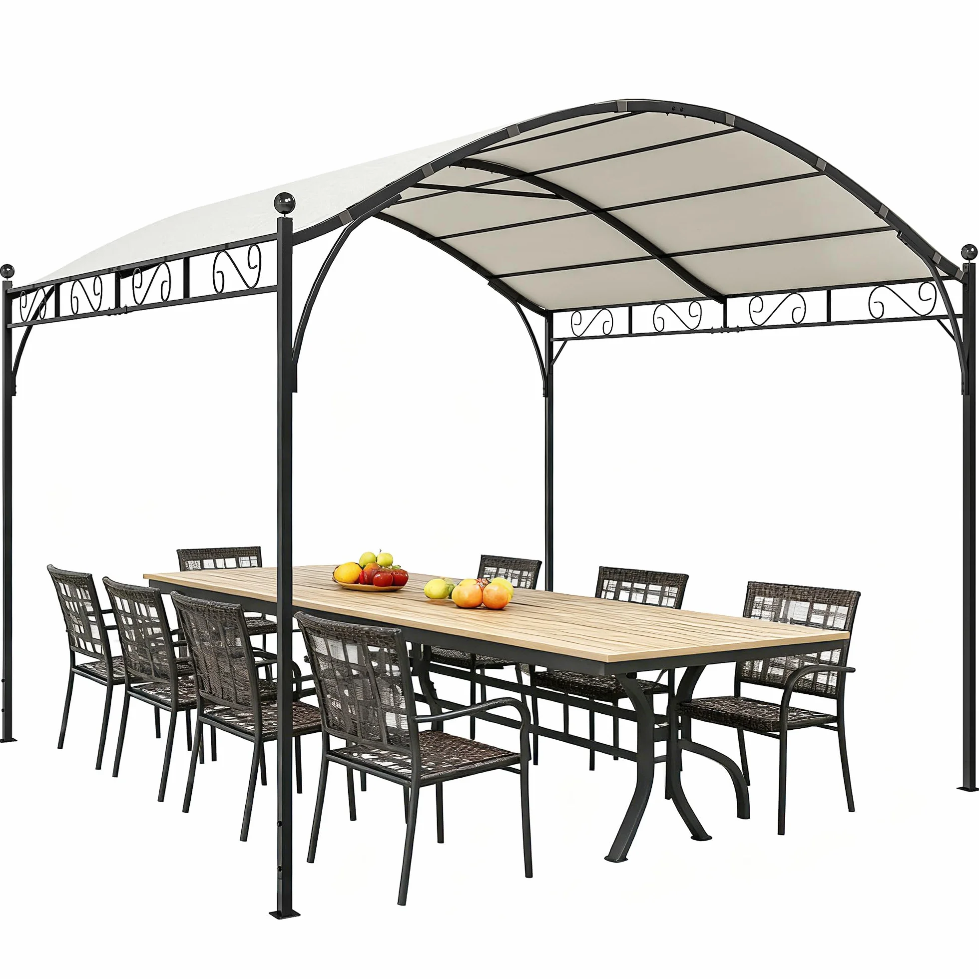 Outsunny Pérgola de Jardín 3x3 m, Cenador con Techo Arqueado, Dosel UV30+, Estructura de Metal Galvanizado, Blanco Crema