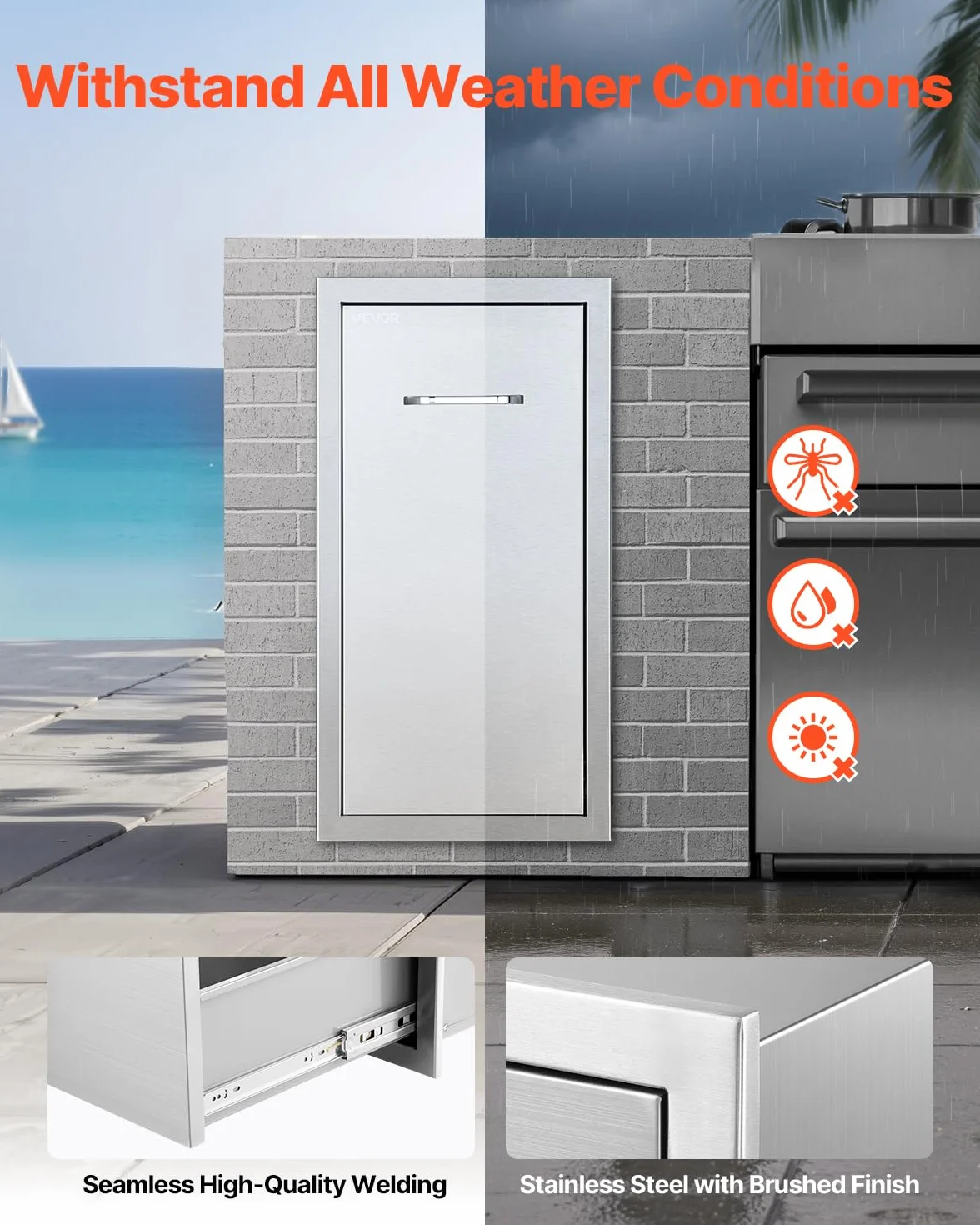 VEVOR Cajón de Basura para Cocina Exterior, Acero Inoxidable, 344 x 498 x 655 mm, Carga Máxima 25 kg
