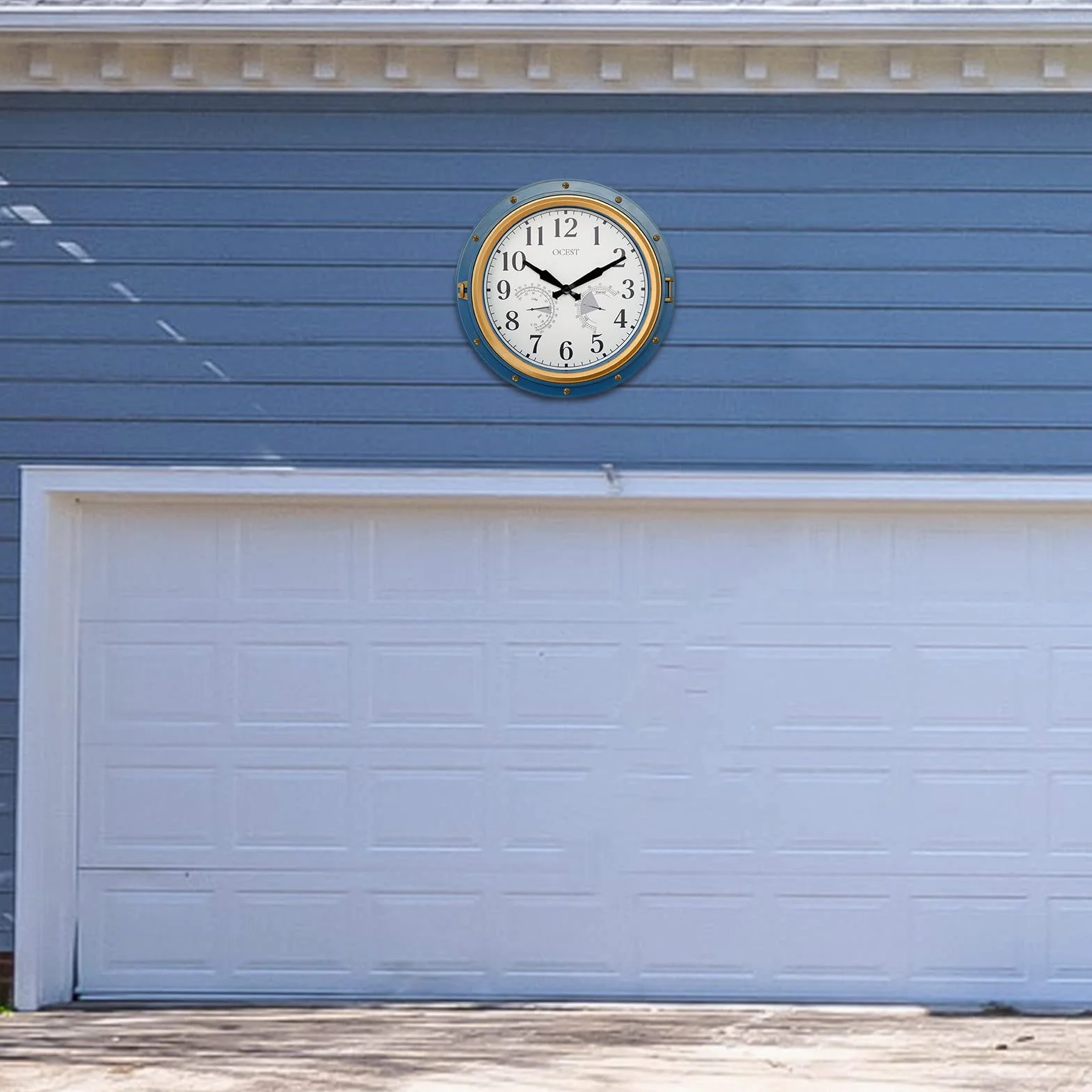 OCEST Reloj de jardín 16 pulgadas impermeable exterior termómetro higrómetro retro