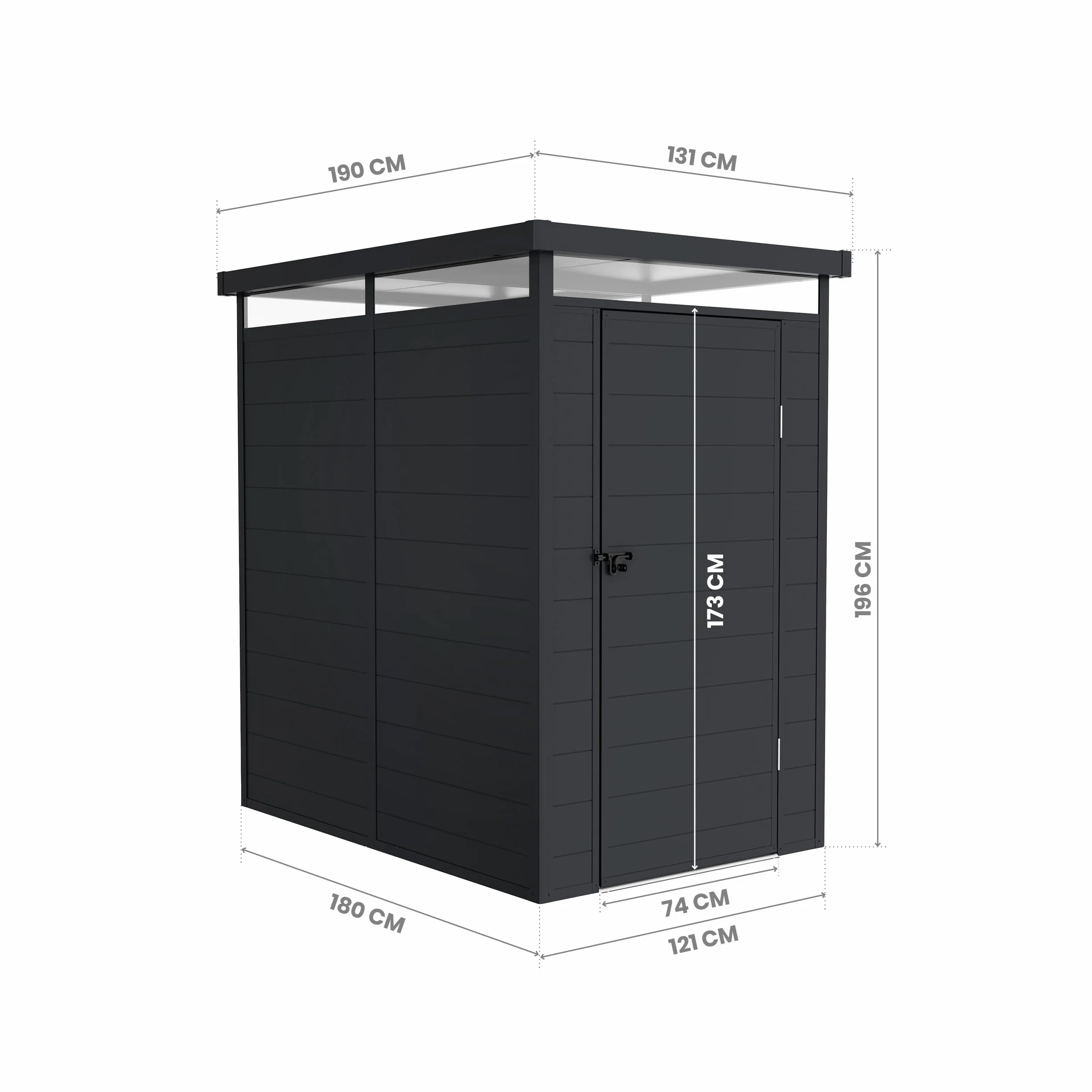 Caseta de Resina Jardín Terra 2,47m2 131x190x196cm Gris Antracita Impermeable Protección UV Estructura Reforzada Aluminio PVC Tragaluz 360º