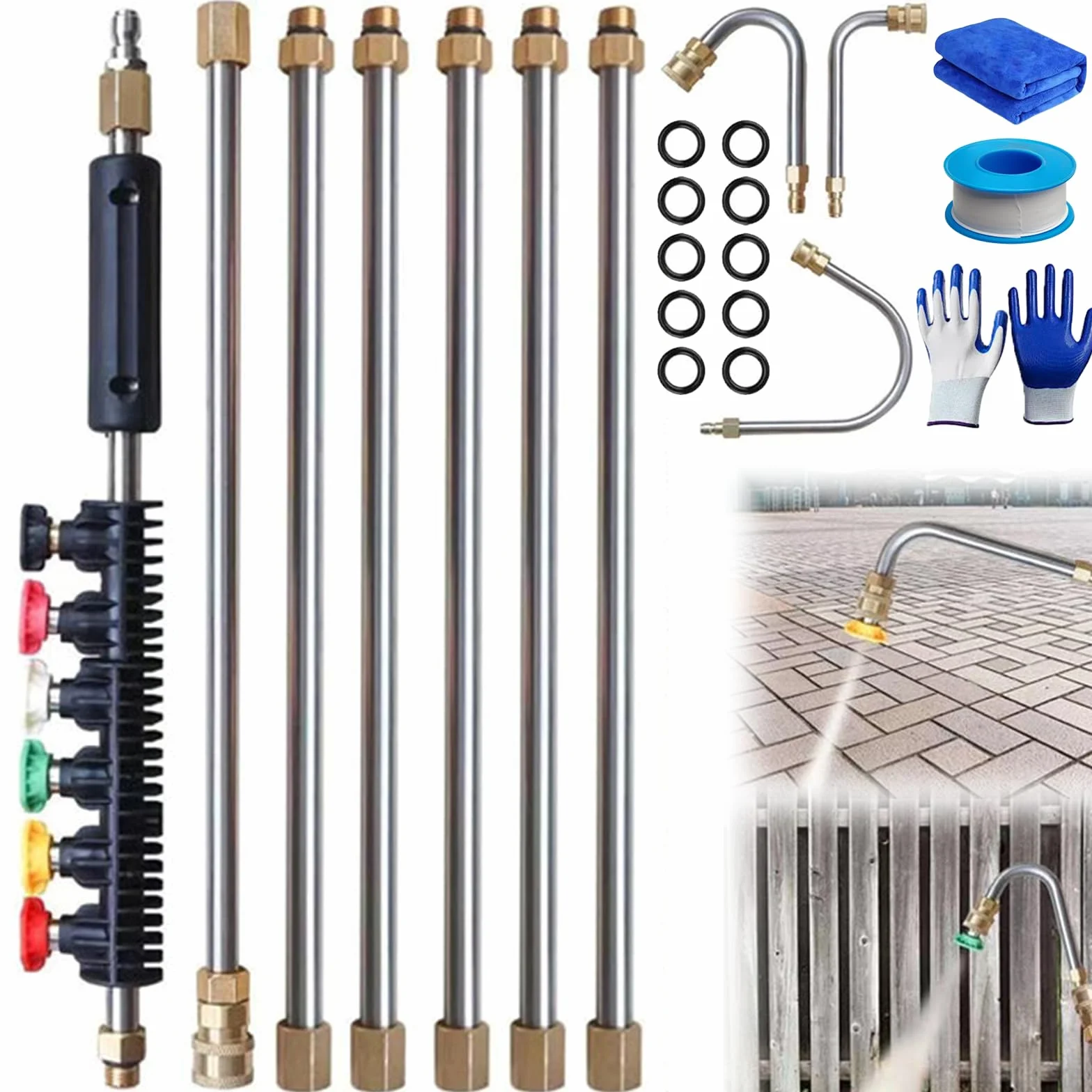 Juego de varitas de limpieza de alta presión de 4000 PSI, accesorios mejorados para lavadora eléctrica, varita de extensión para lavadora a presión, limpiador de canalones para limpiar casas, coches y