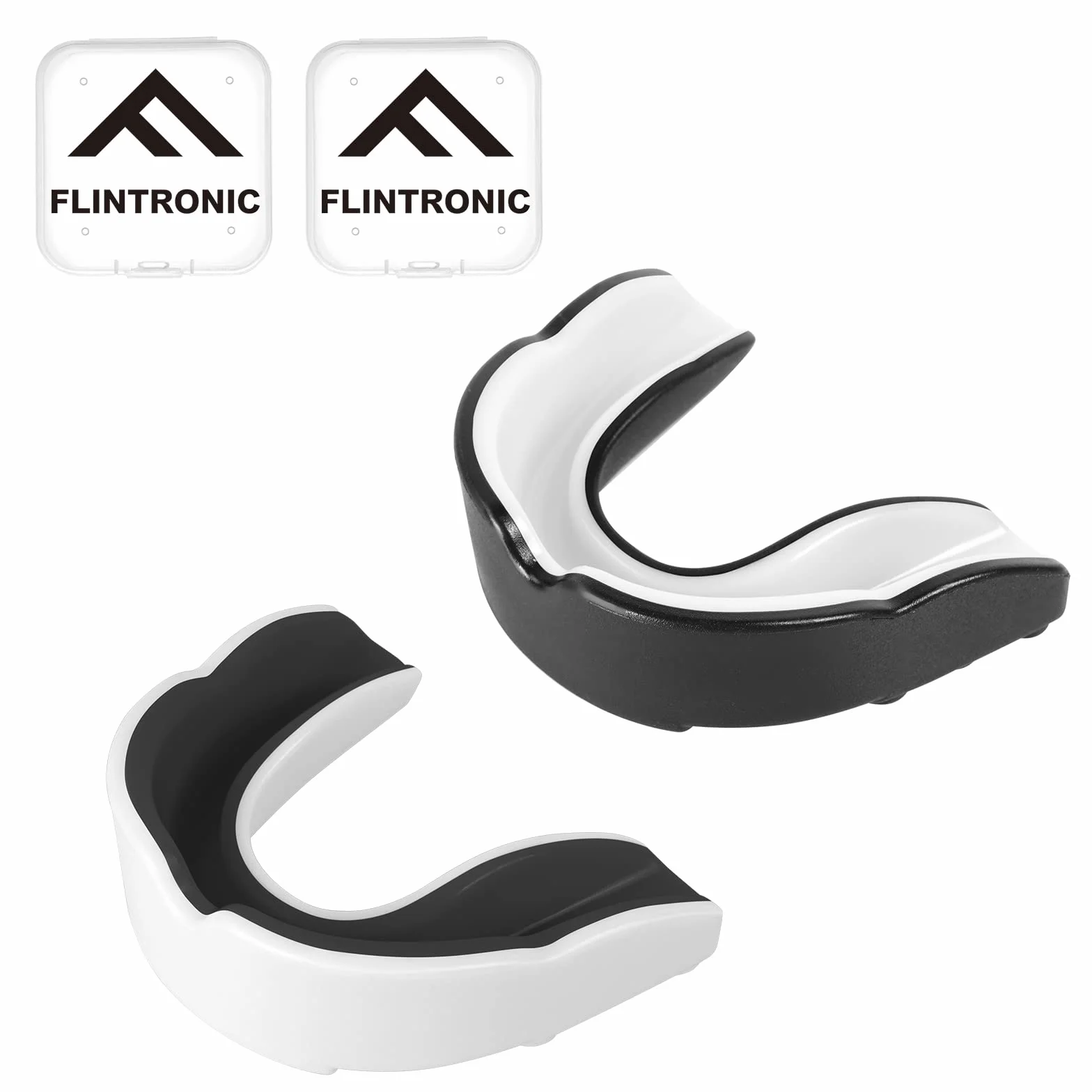 Flintronic Protector Bucal Deportivo Adultos para MMA Boxeo Kickboxing Hockey Fútbol Negro Blanco