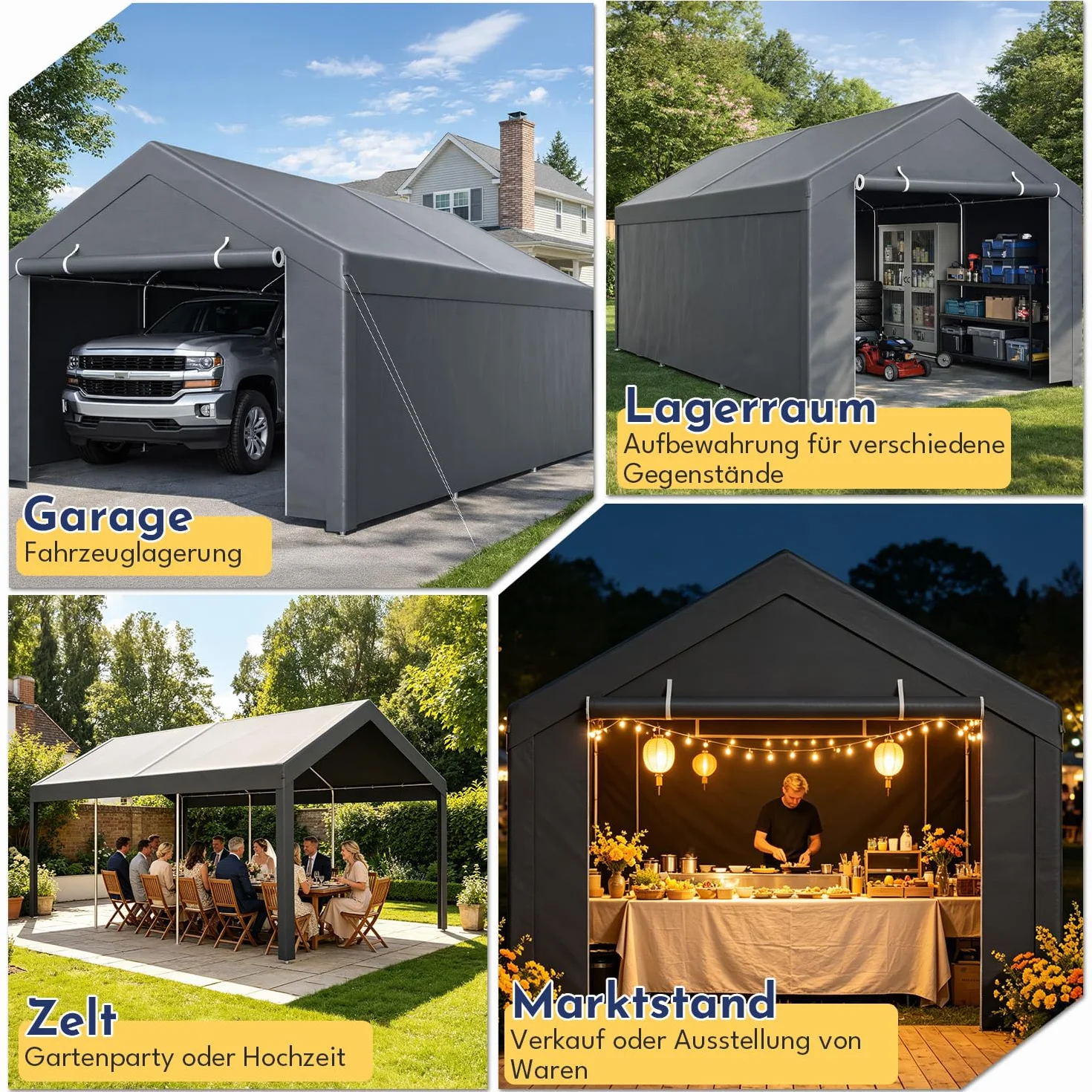 Carport 3x6 m Lona PE Resistente Intemperie UV Cobertizo Coche SUV Camión